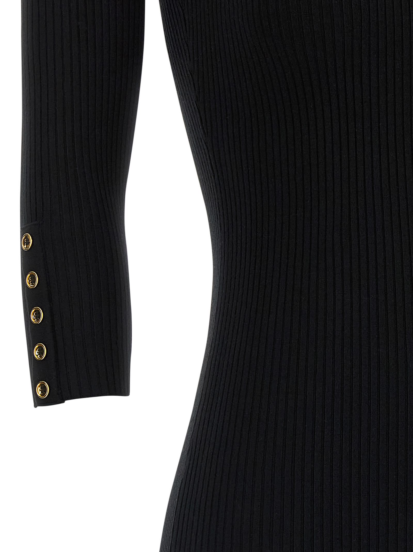 Elisabetta Franchi Form-fitting Black Midi Dress With Ribbed Texture And Logo Detail In Black