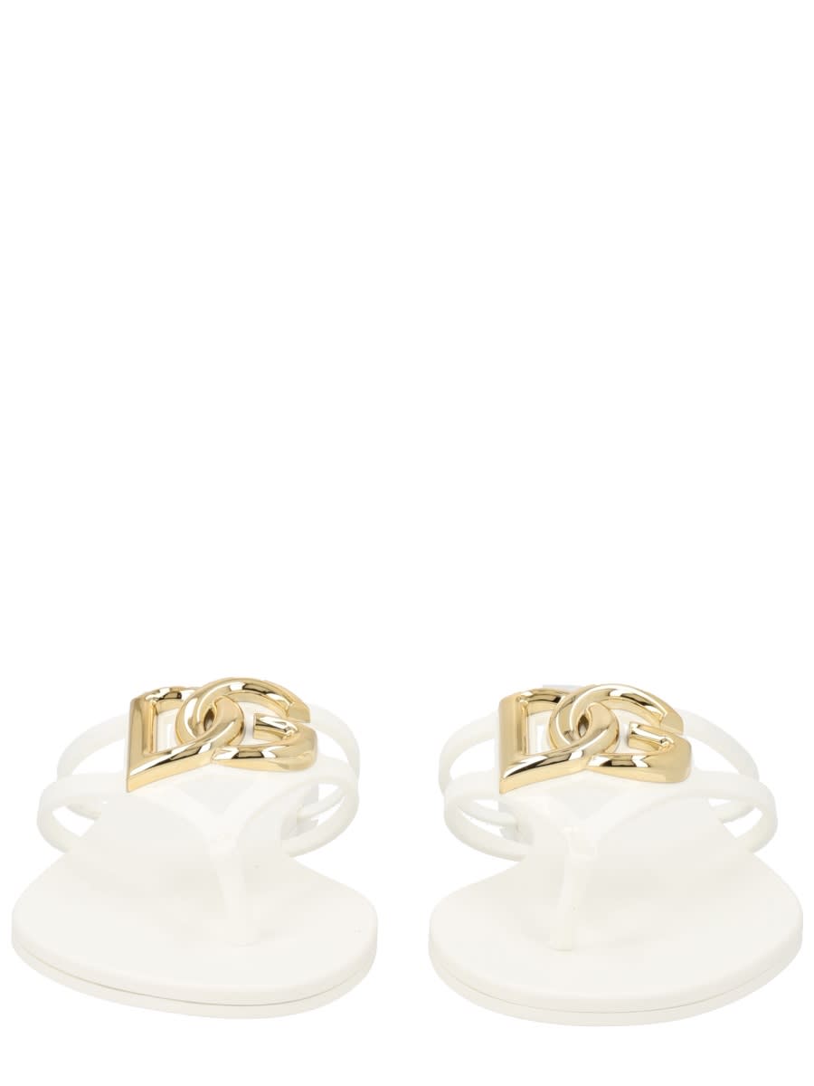 Dolce & Gabbana White Thong Sandals With Logo Plaque On The Front In Rubber Woman In Multi