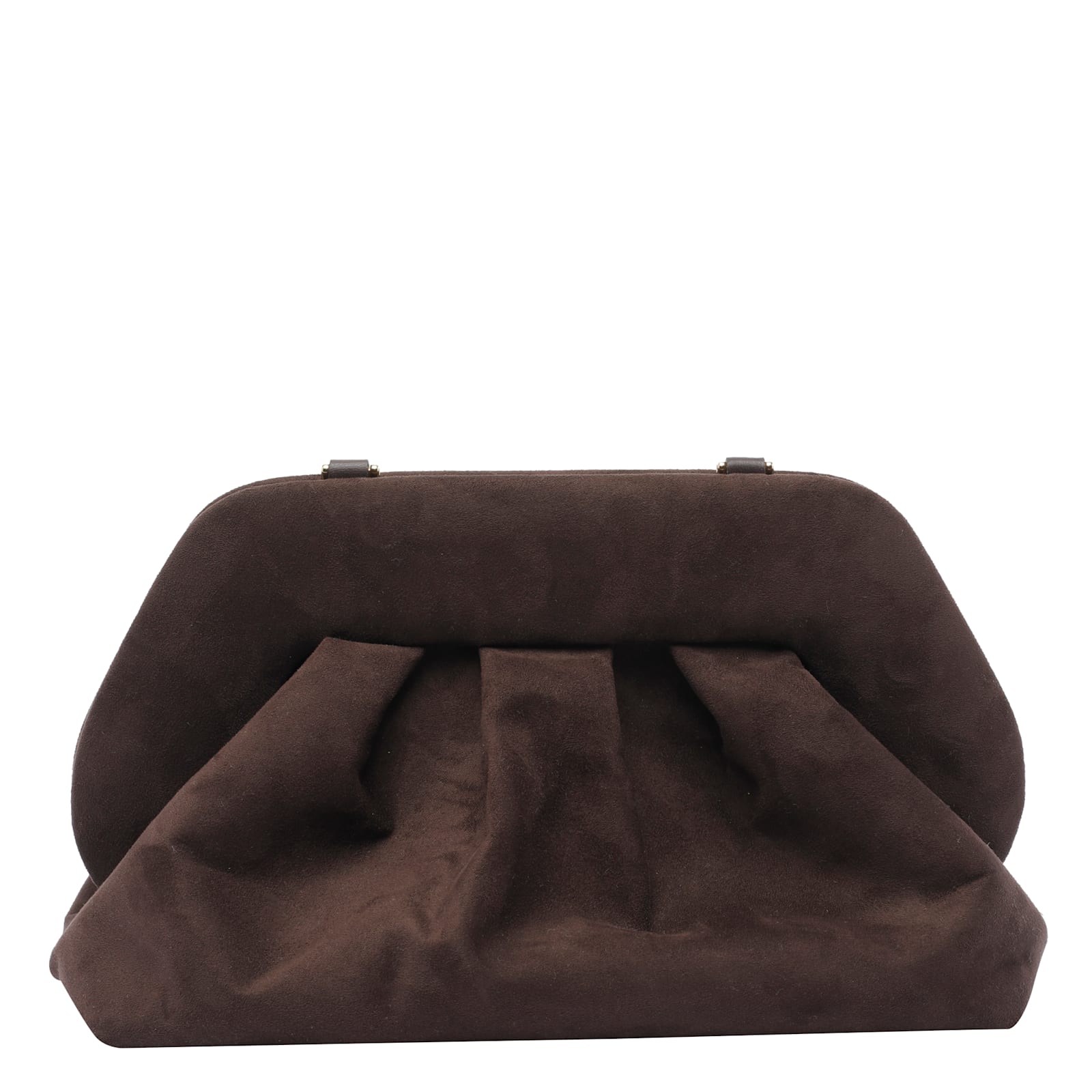 Themoirè Suede Pleated Shoulder Bag With Detachable Strap In Brown