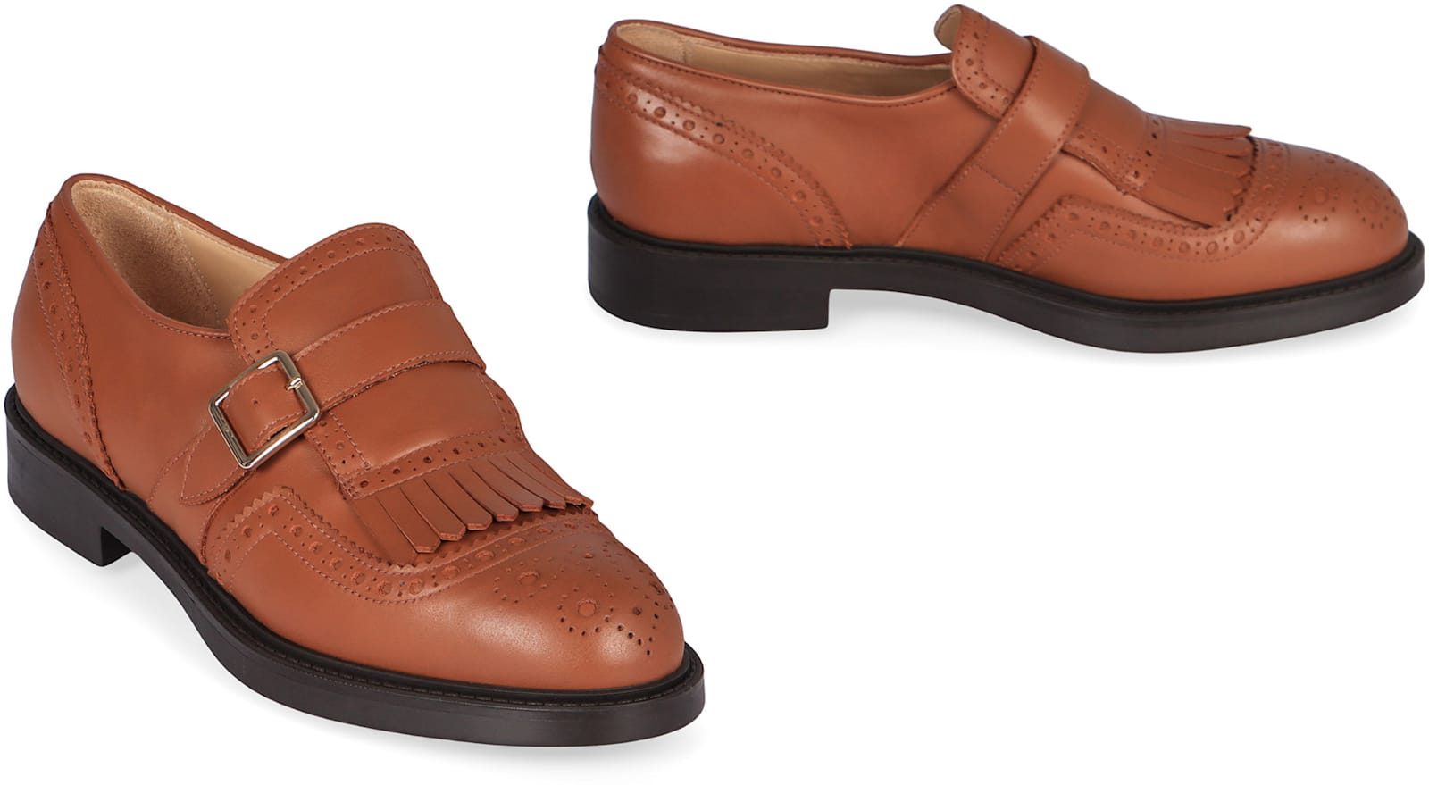Doucal's Monk-strap In Leather In Brown