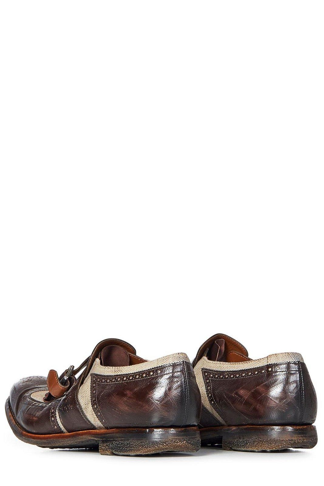 Church's Dark Brown Calfskin And Ecru Linen Canvas Shoes