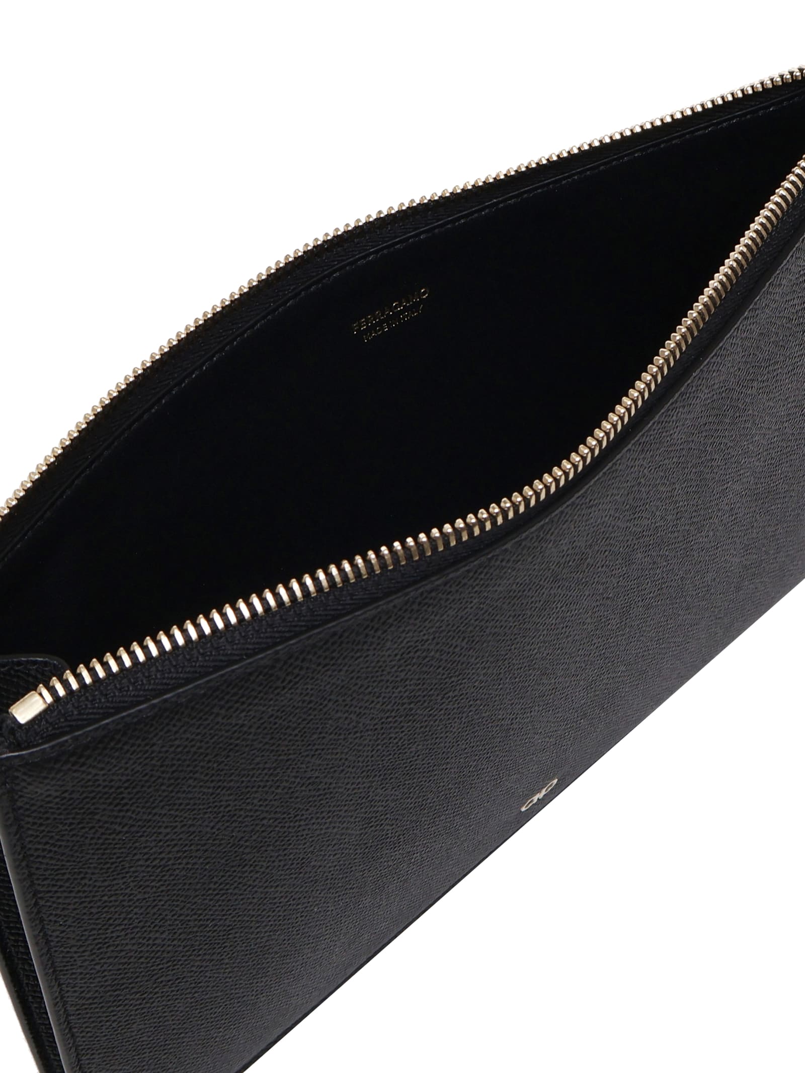 Shop Ferragamo Calfskin Clutch Bag In Black