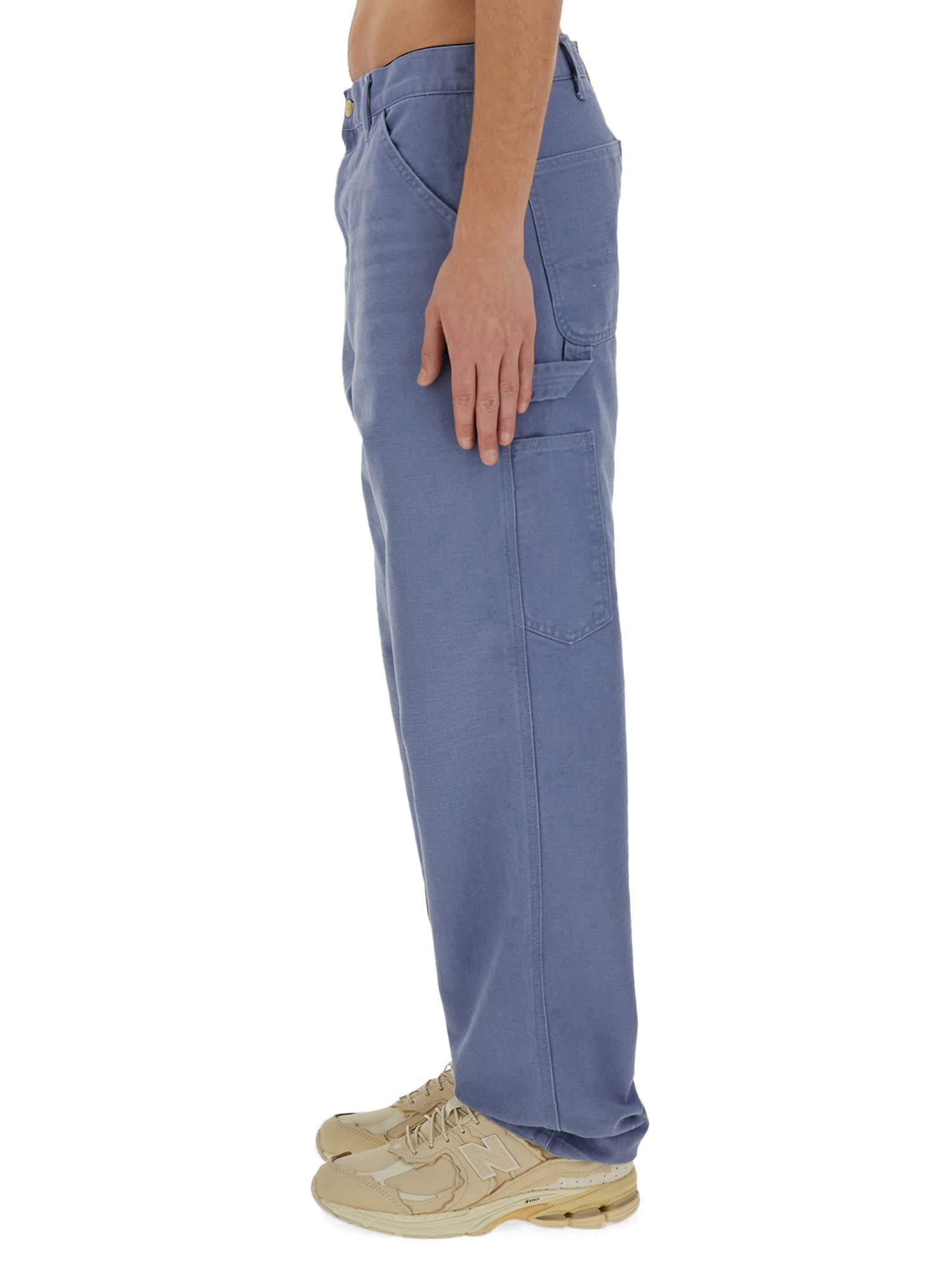 Carhartt Wip Single Knee Bay Blue Trousers In Bay Blue Aged Canvas