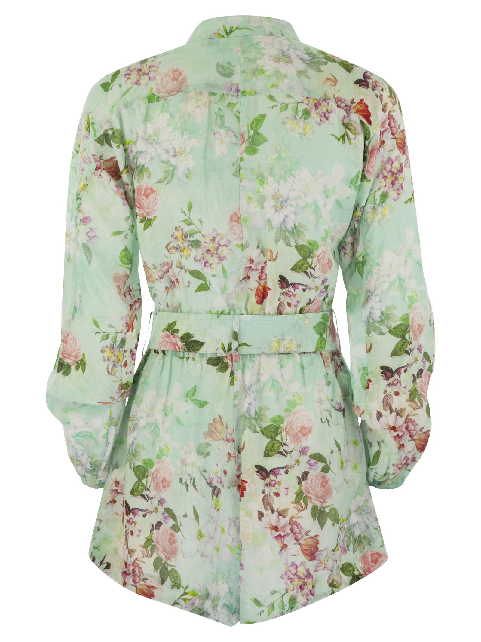 Shop Mc2 Saint Barth Hanniel - Playsuit With Flower Pattern In Water Green