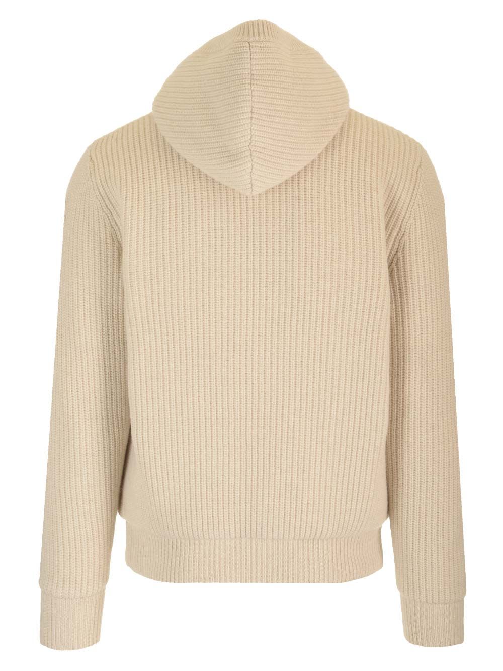 Shop Moncler Reversible Wool Blend Sweatshirt In Beige