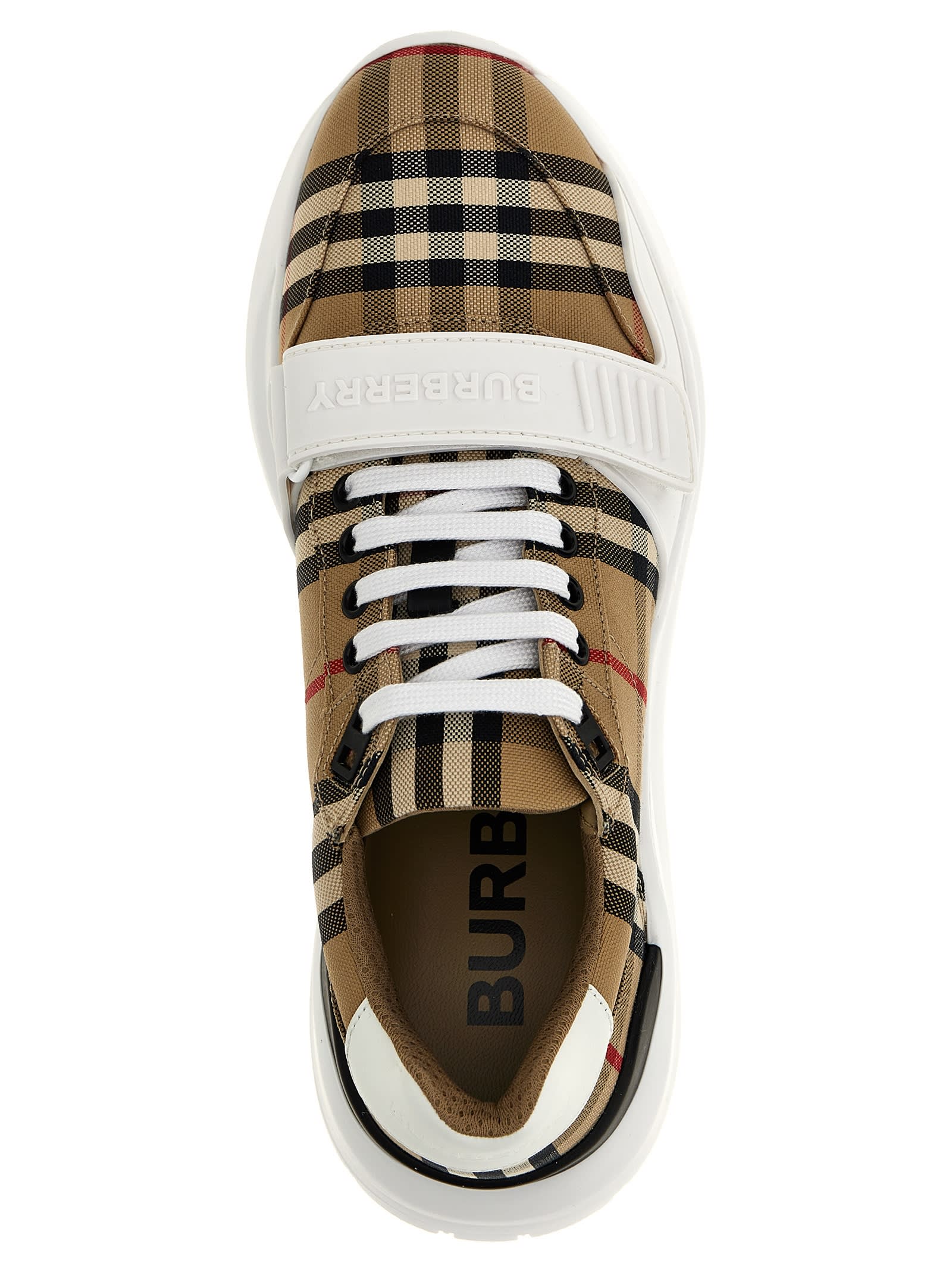 Shop Burberry Check Sneakers In Beige