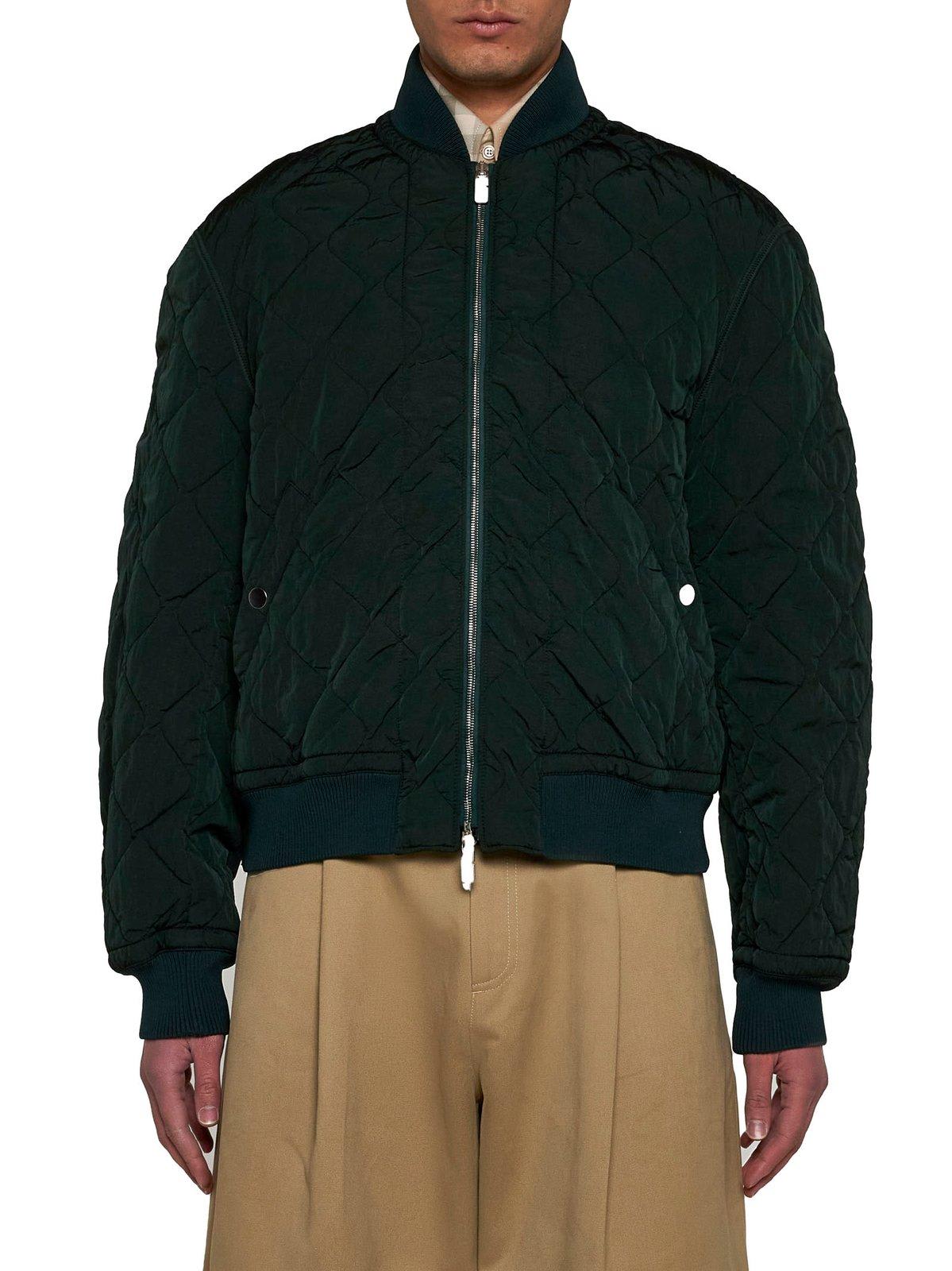 Shop Burberry Long Sleeved Quilted Zip-up Bomber Jacket In Ivy