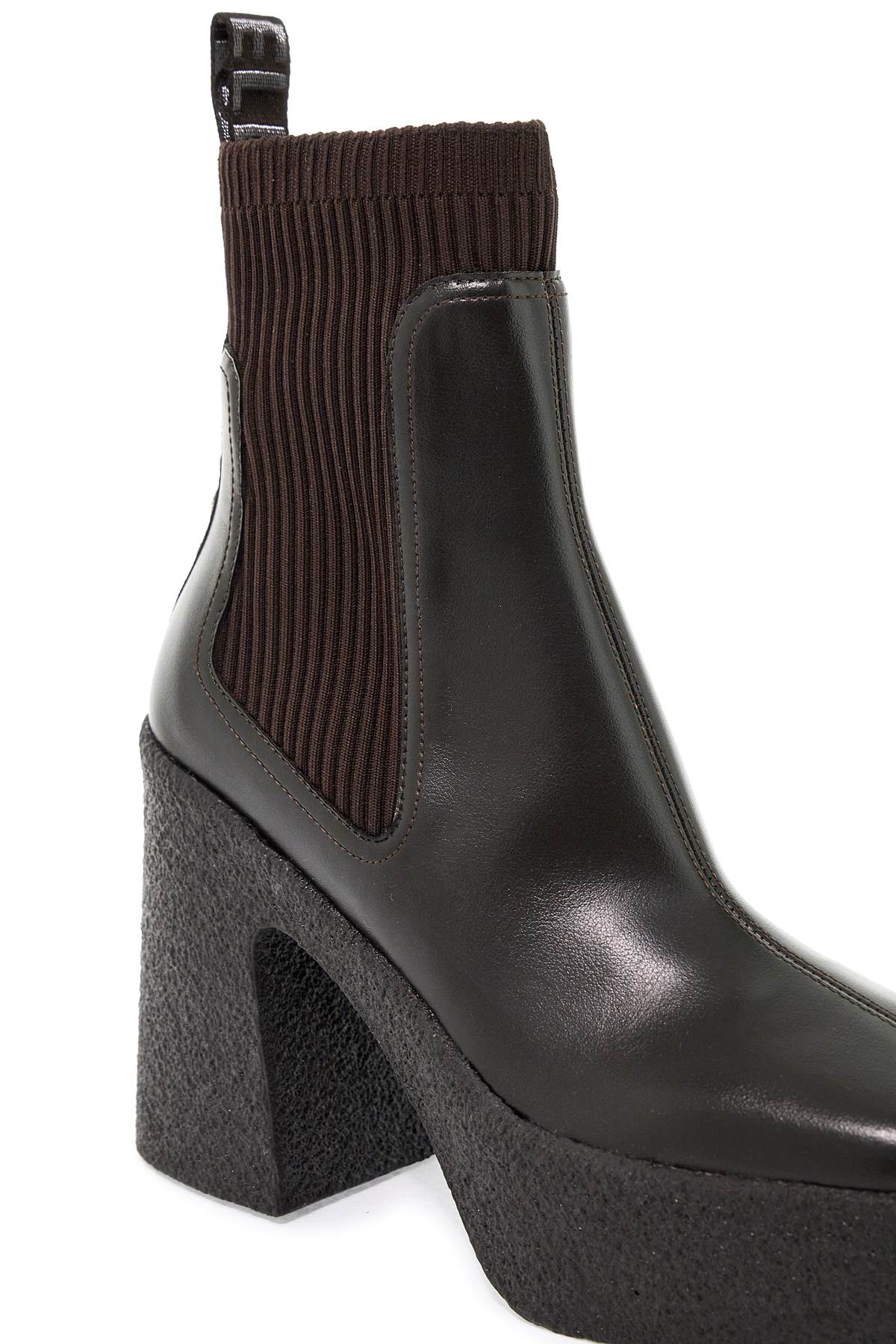 Shop Stella Mccartney Skyla Sock Ankle Boots With Heel In Ebony (brown)