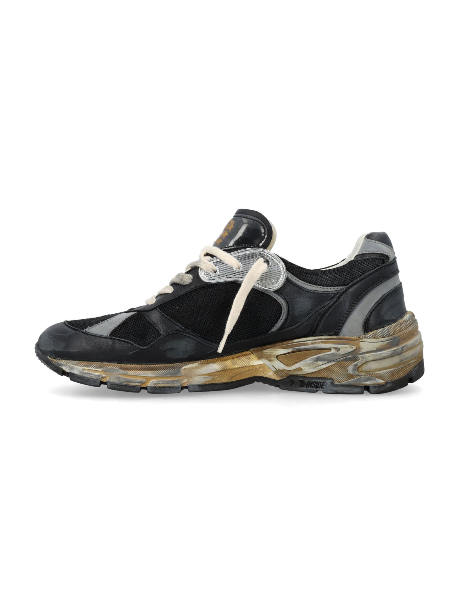 Golden Goose Running Dad Net And Nappa Upper Suede Star Shoes In Black/silver/ice