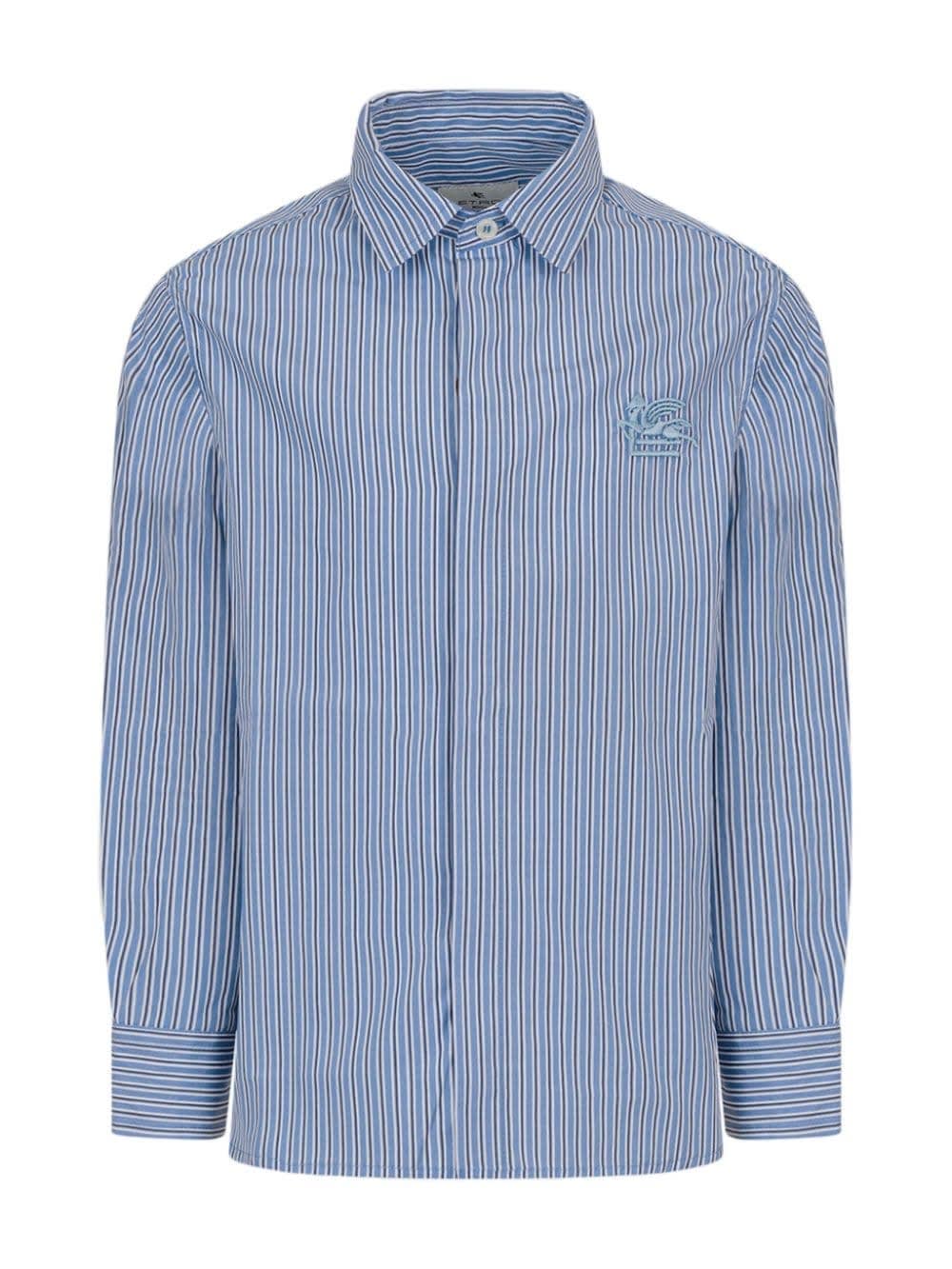 Shop Etro Camicia A Righe Con Ricamo In Blue