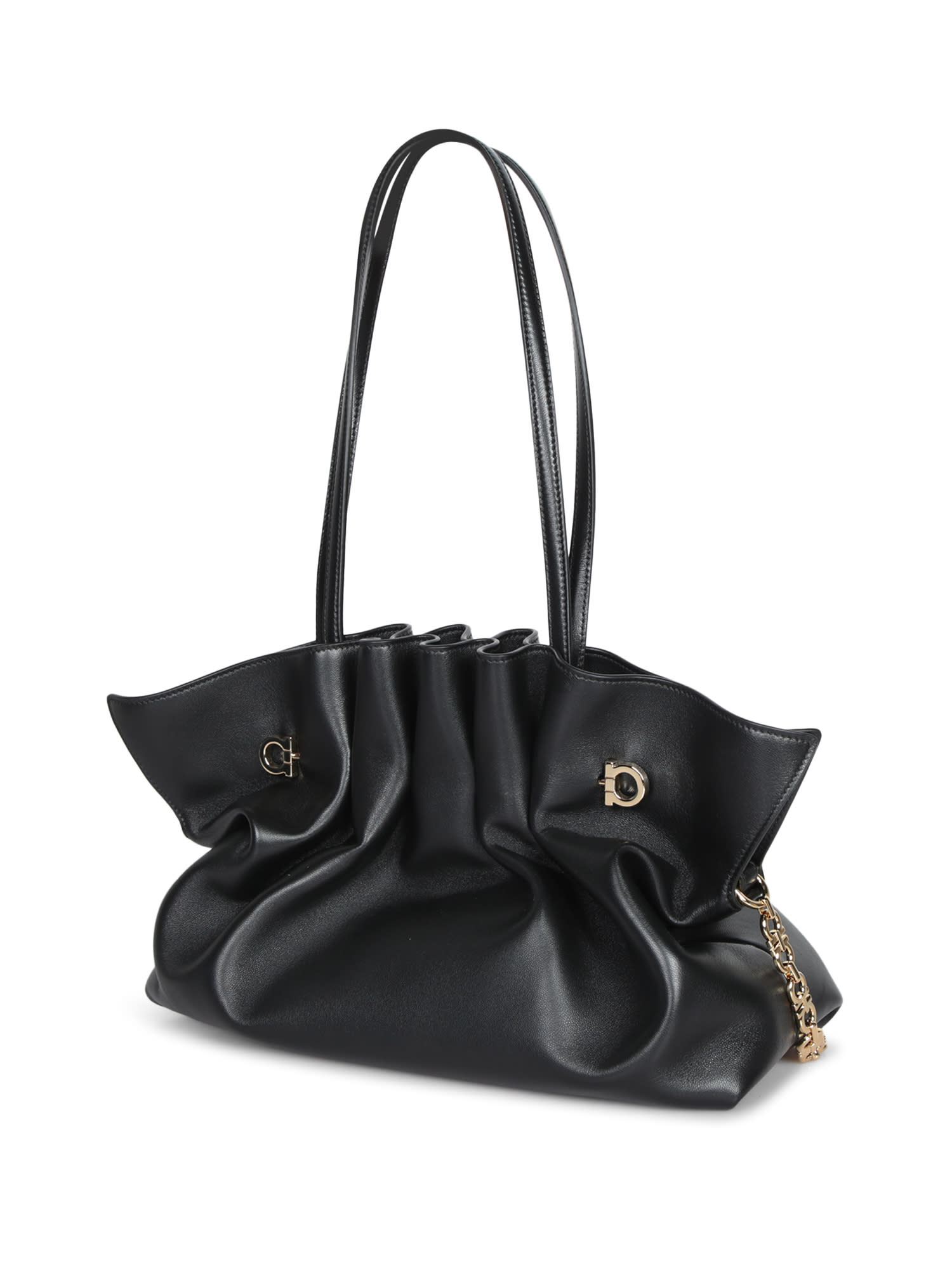 Ferragamo Black Crossbody Bag With Embossed Logo Lettering On The Front And Gancini In Leather Woman