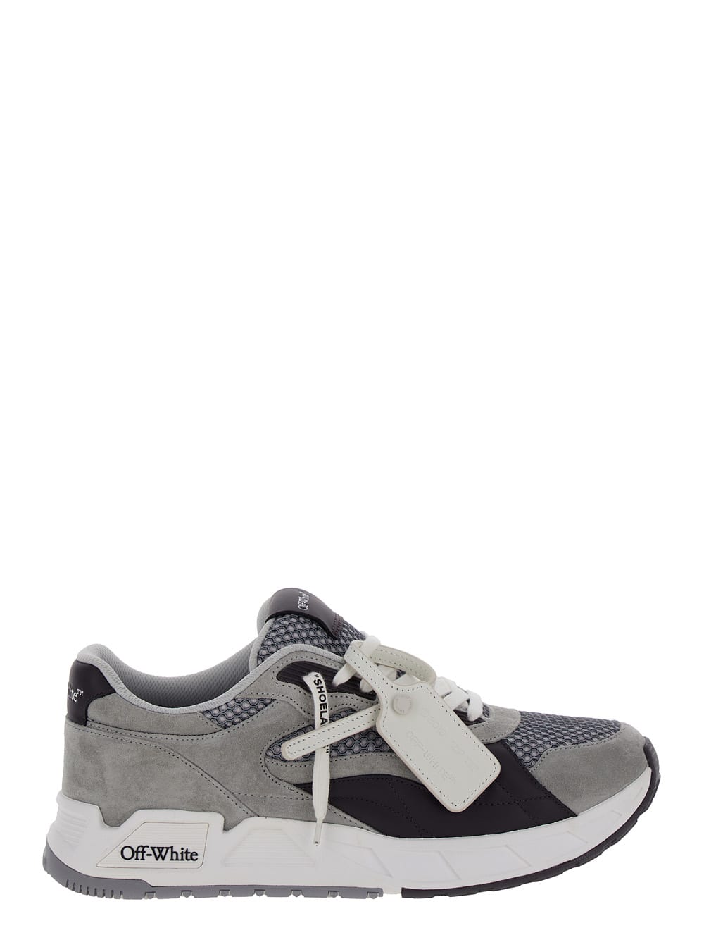 Off-white White And Grey Low Top Sneakers With Logo Detail In Techno Fabric Man In Gray