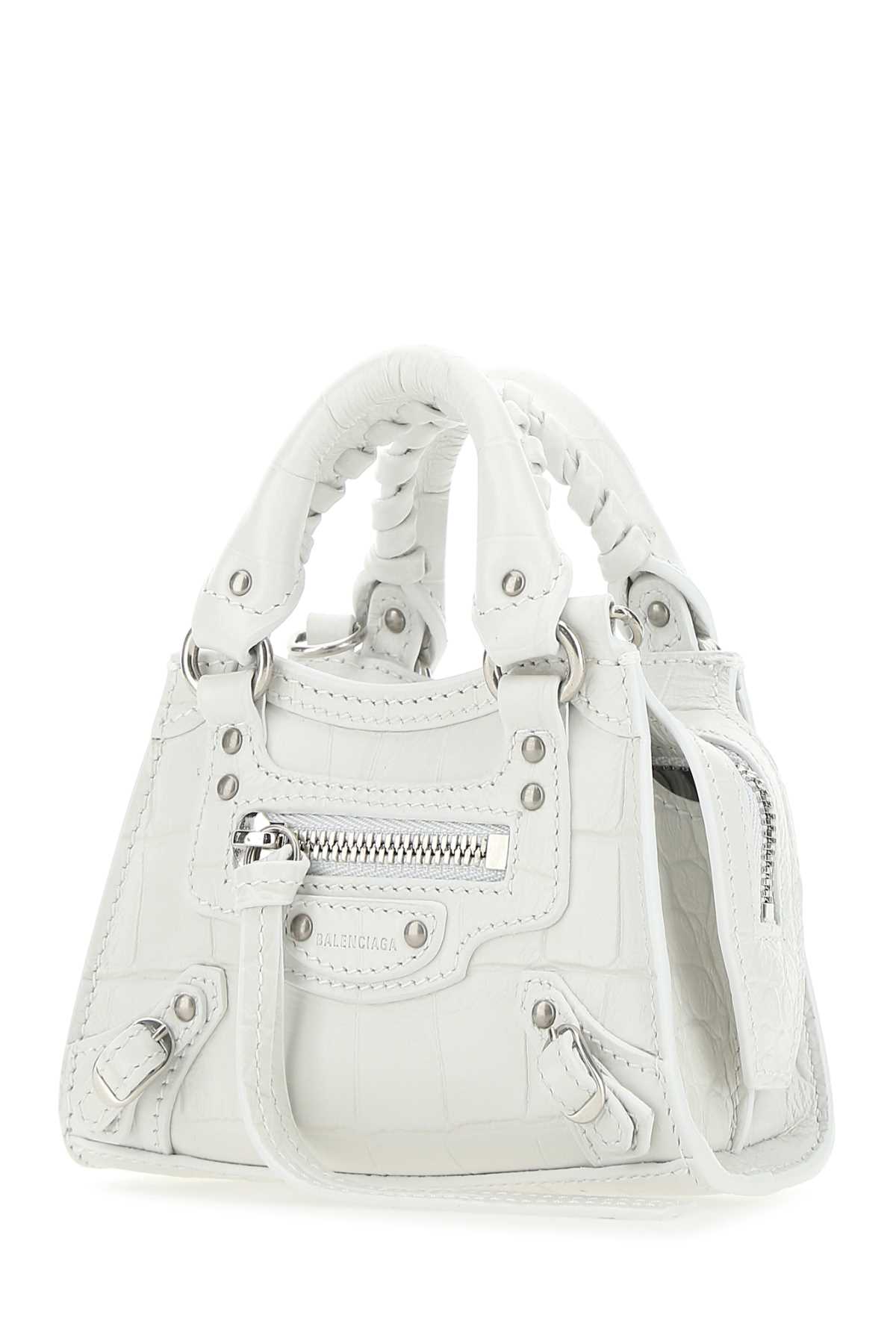 Balenciaga Women White Leather Super Nano Neo Classic Handbag