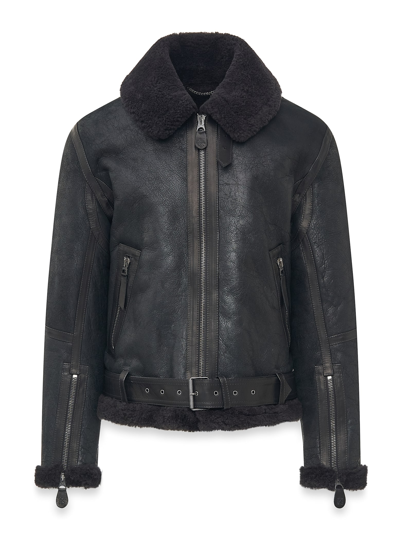 Belstaff Fur-collar Zip-pocket Leather Jacket In Black