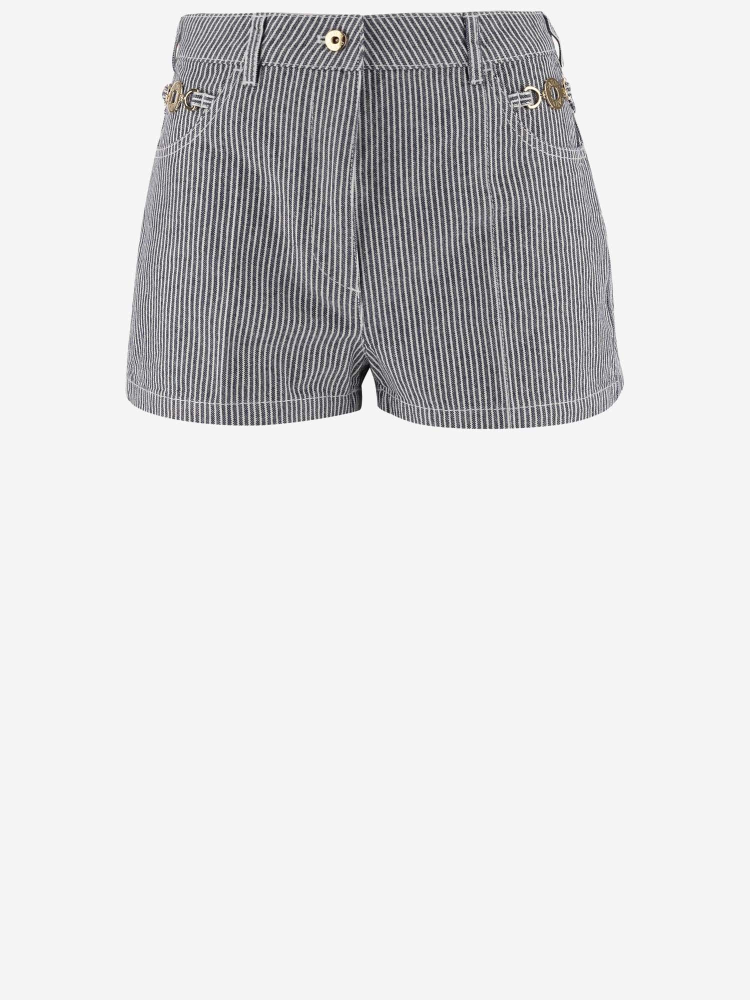 Shop Patou Cotton Short Trousers With Striped Pattern In Navy Striped