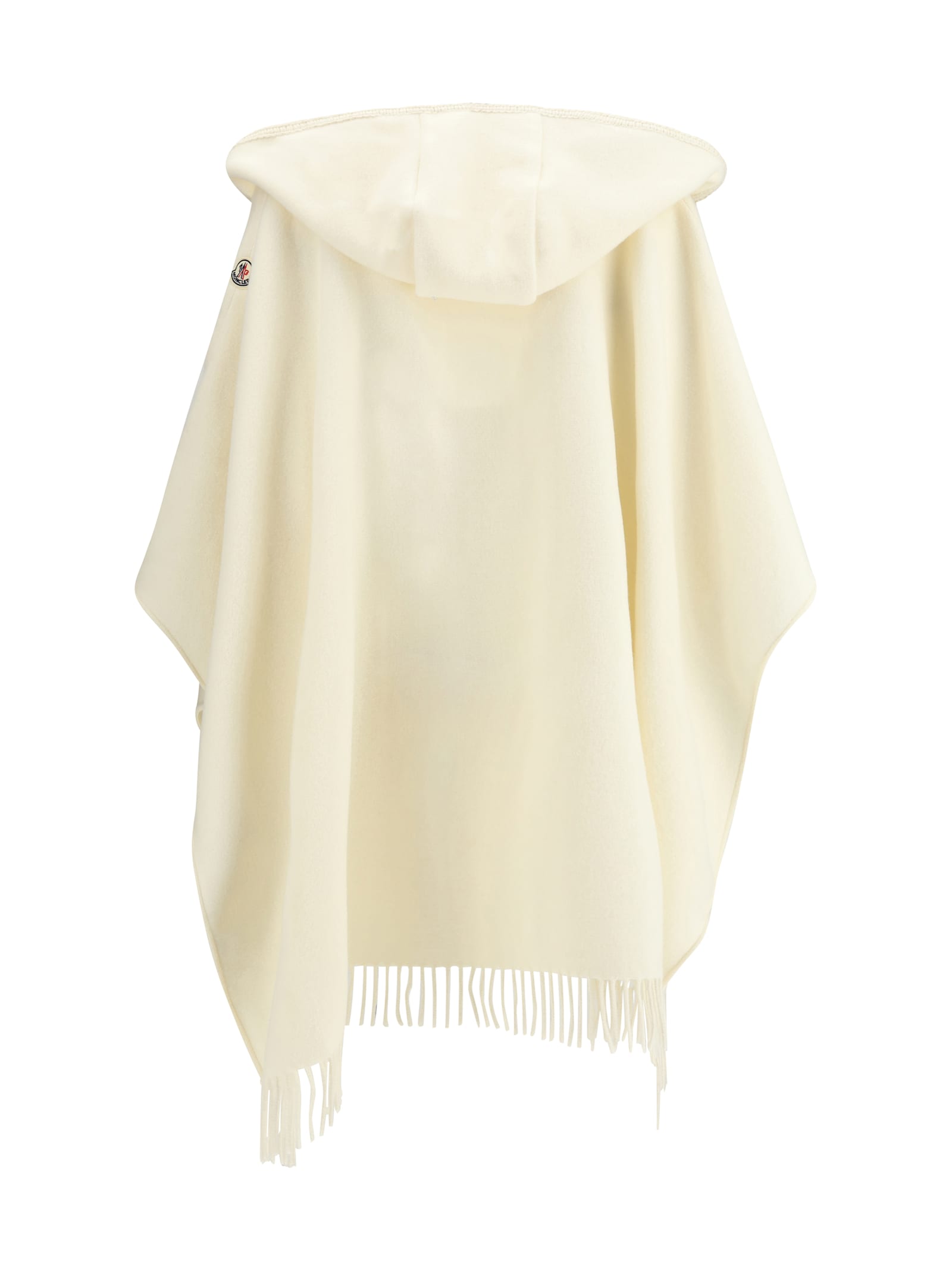 Moncler Belted Fringed Virgin Wool Cape In Neutral