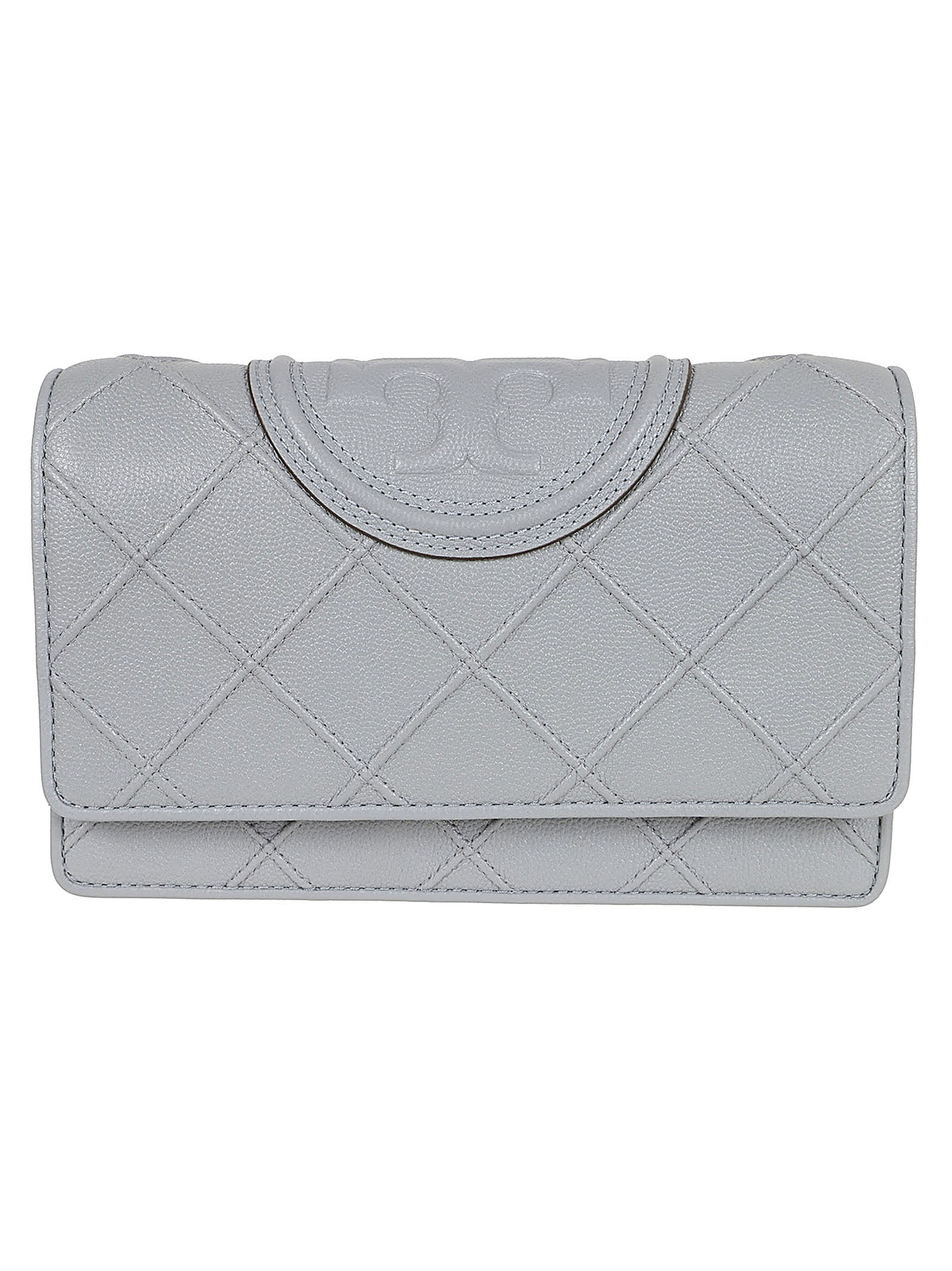 Shop Tory Burch Fleming Soft Grained Chain Wallet In Slate