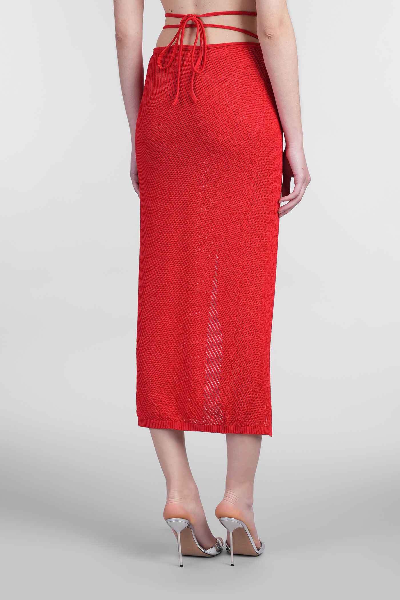 Laneus Gonna Lunga A Maglia Traforata In Red