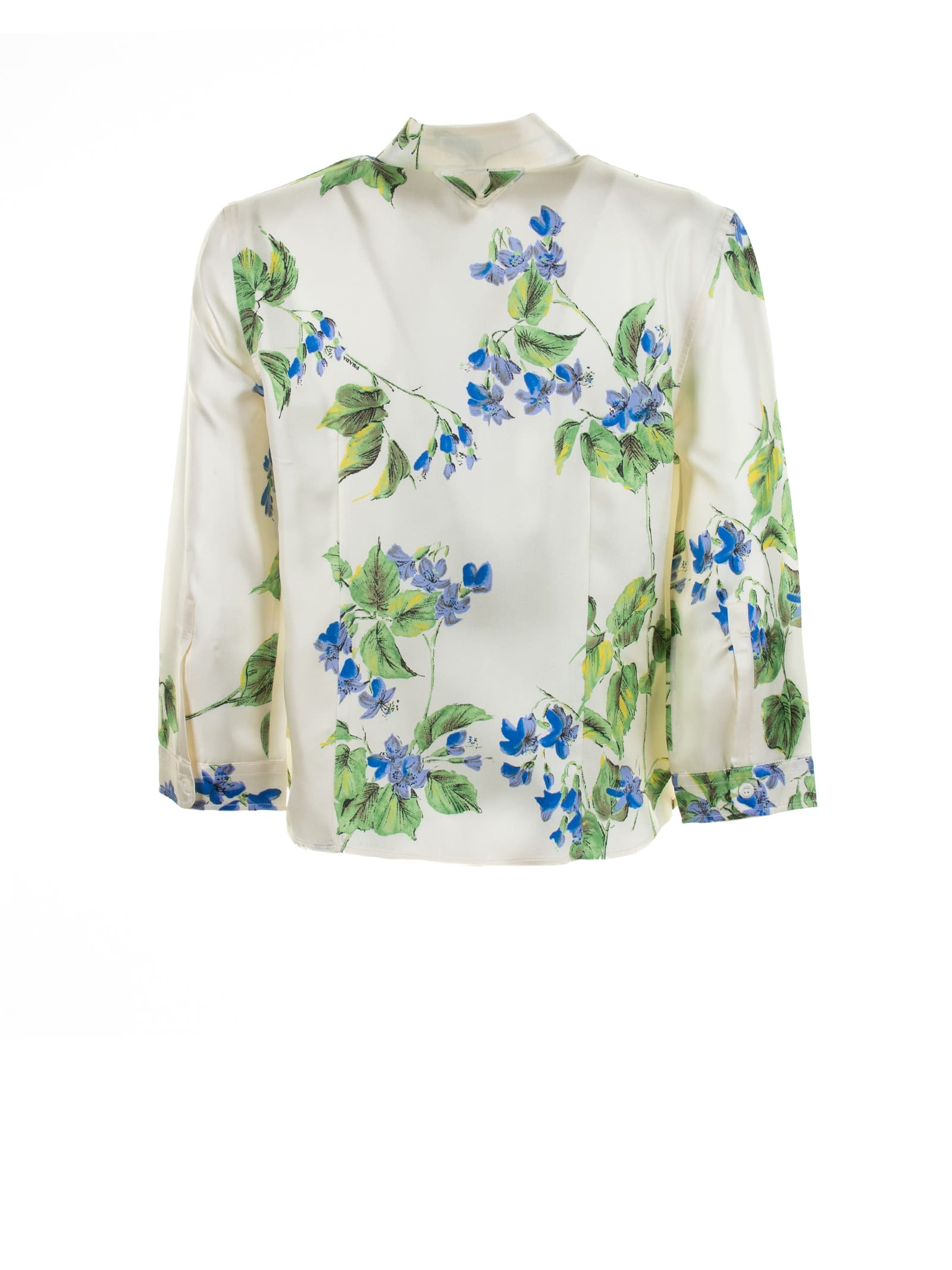 Shop Prada Flower Twill Shirt In Talco