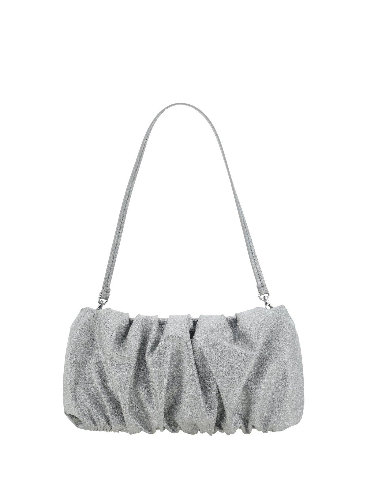 Shop Staud Bean Ruched Convertible Shoulder Bag In Silver