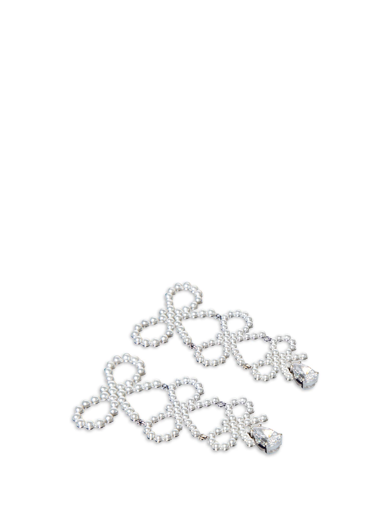 Shop Self-portrait Silver And Pearl Tiered Bow Earrings In Metallic