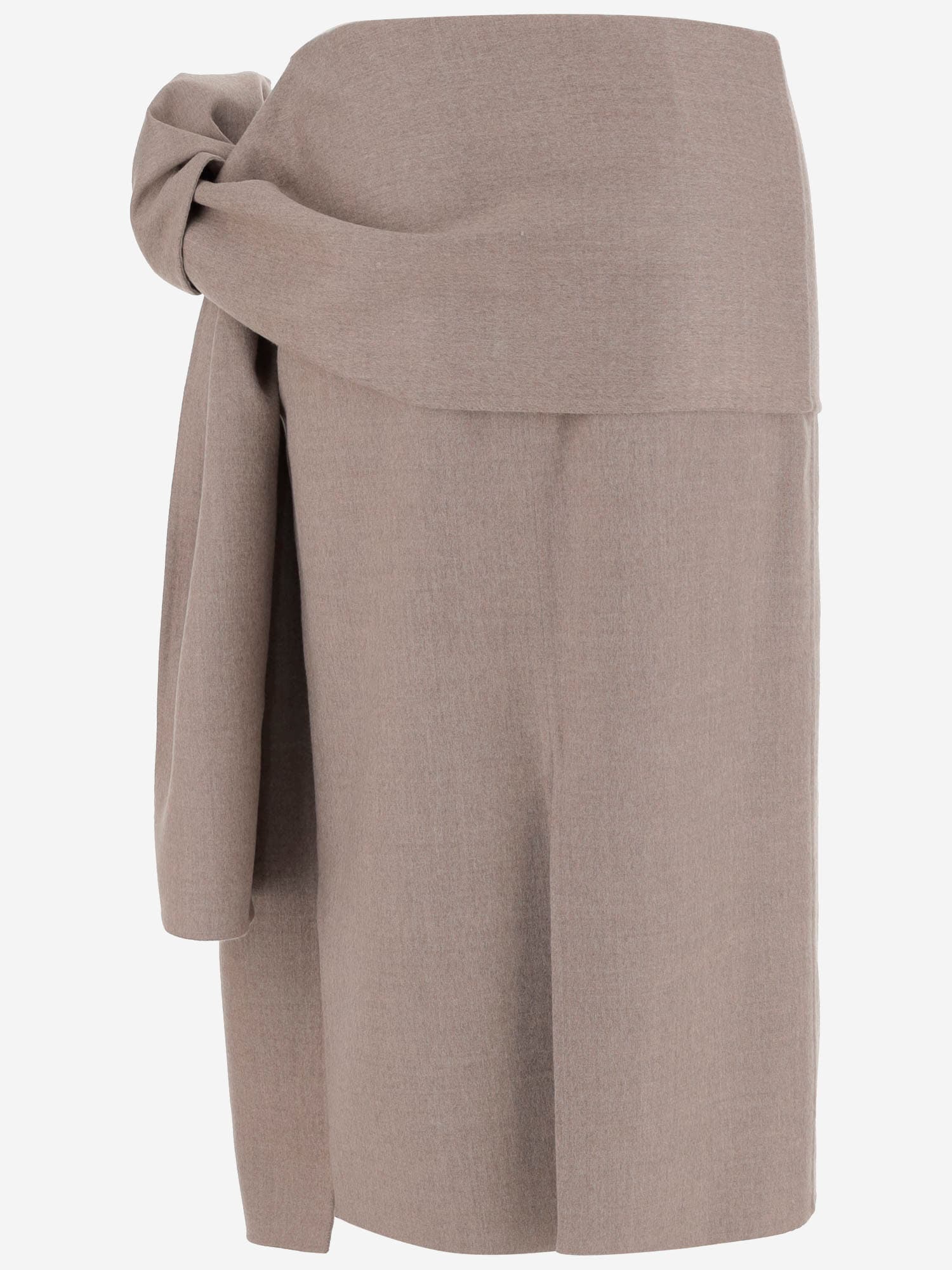 Carven Crossover Wool Skirt With Knot In Brown