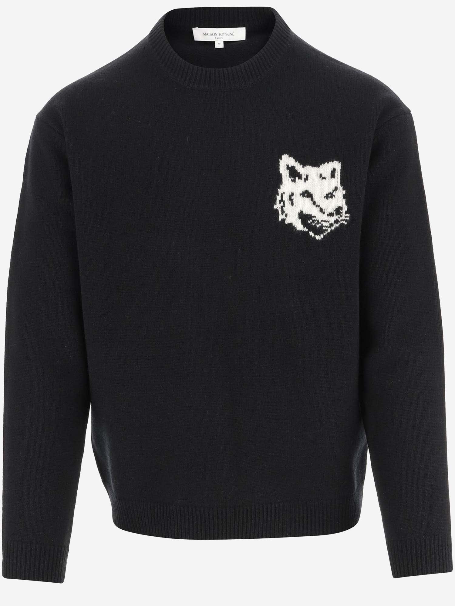 Shop Maison Kitsuné Wool Sweater With Logo In Black