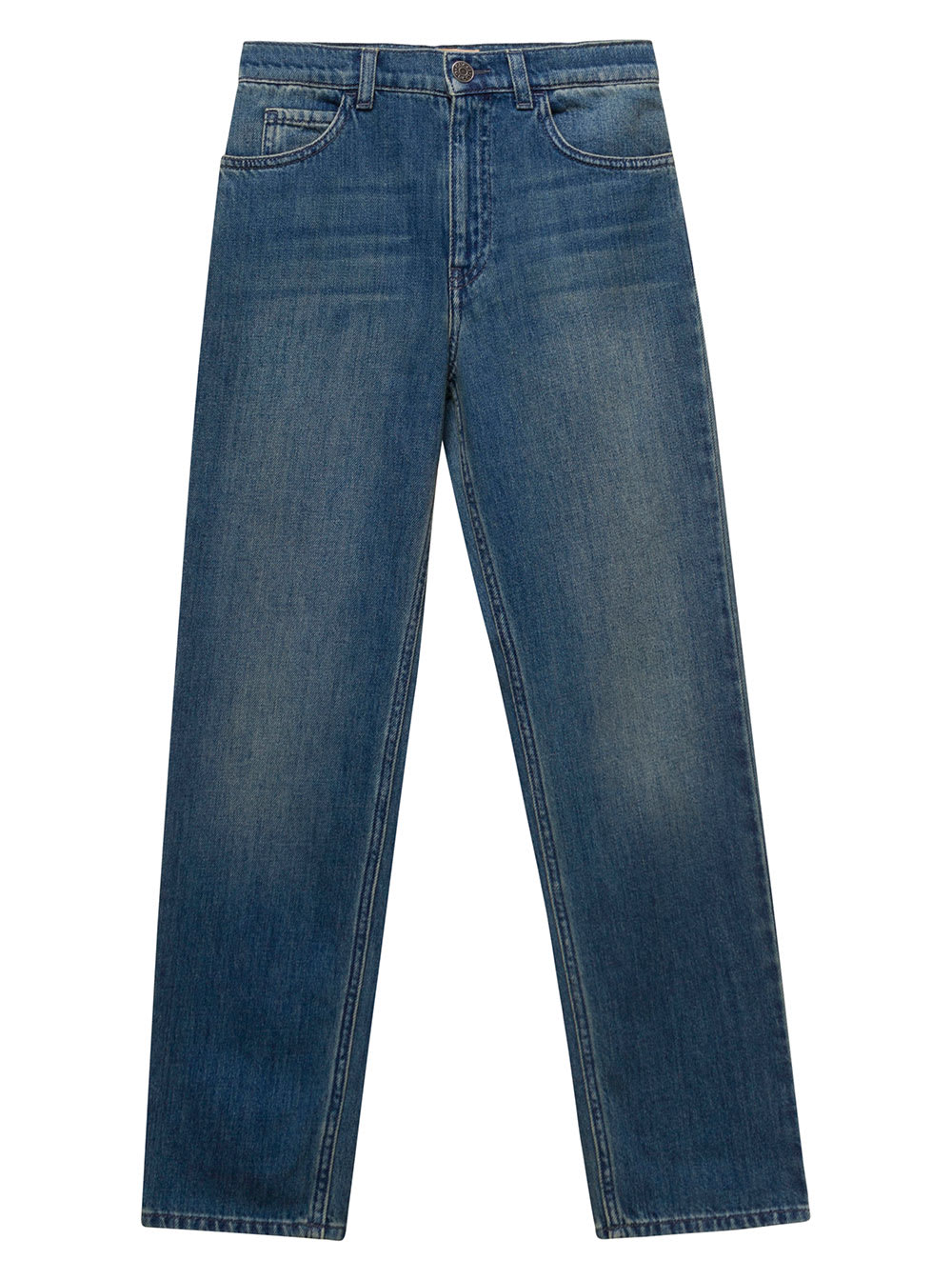 Gucci Kids' Blue Five Pockets Jeans With Patch Logo In Cotton Denim Boy