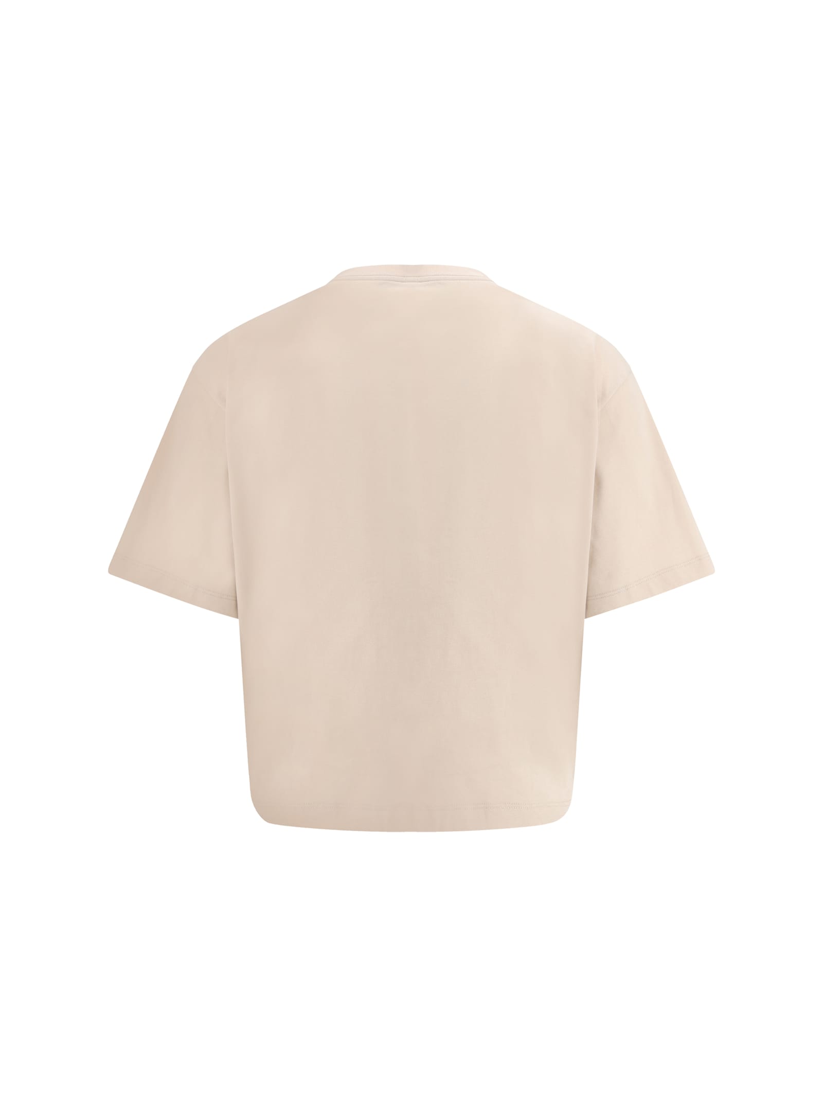 Versace Cropped T-shirt With Twist Detail And Safety Pin Logo In Champagne+white