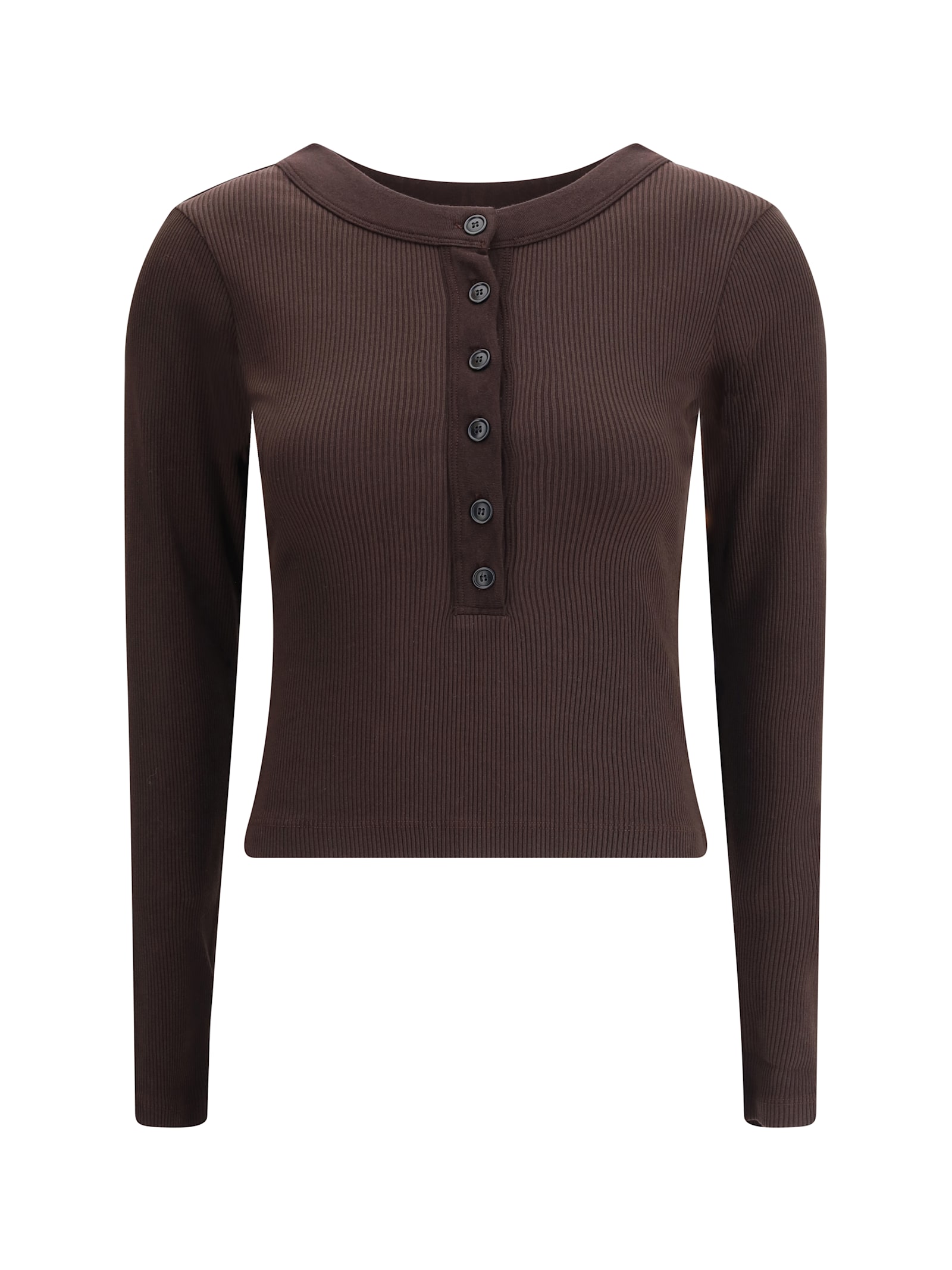 Citizen Of Humanity Varra Ribbed Stretch Cotton And Lyocell-blend Henley Top In Brown