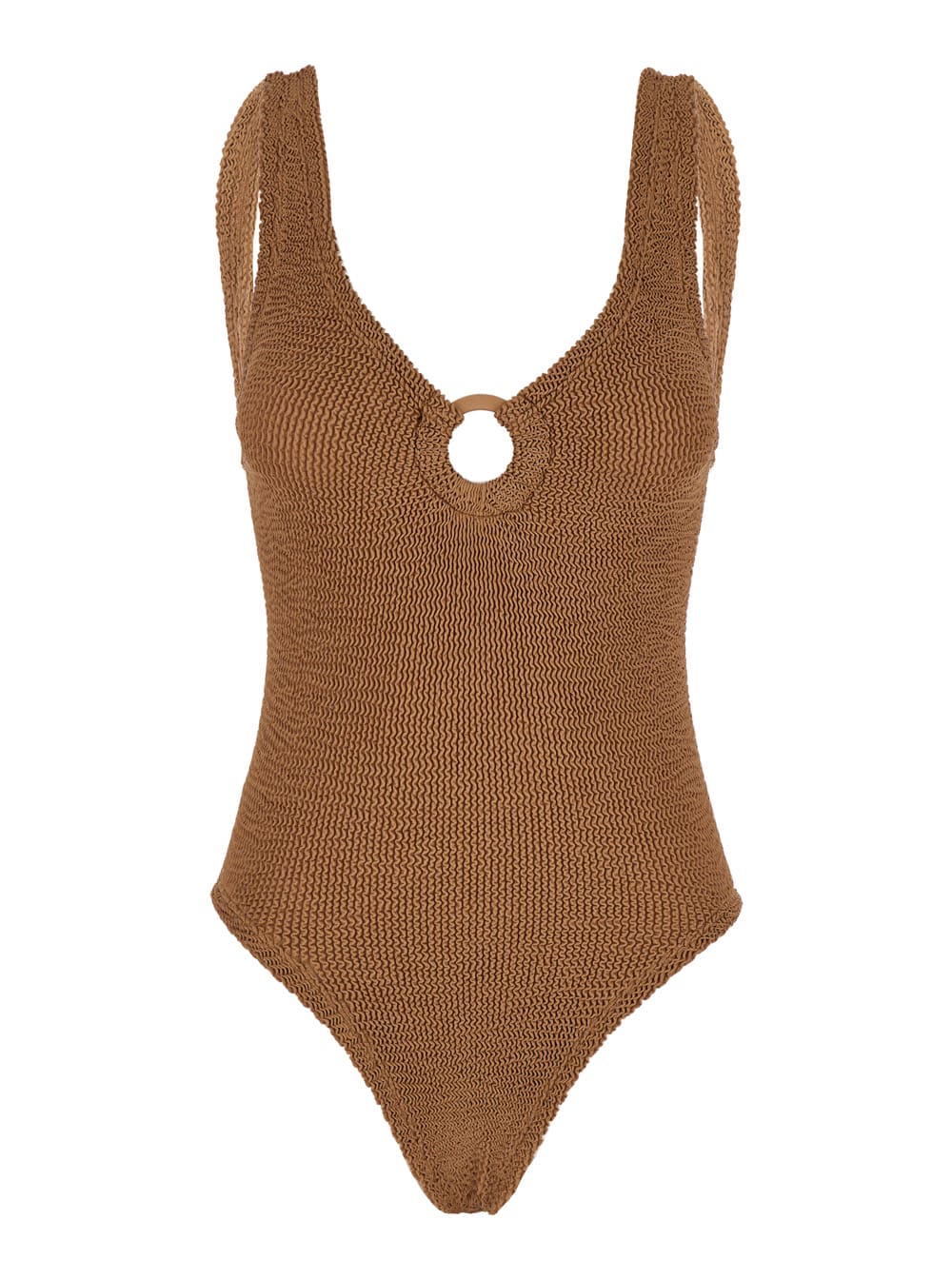 Light Brown One-piece Swimsuit With Ring In Elasticized Fabric Woman