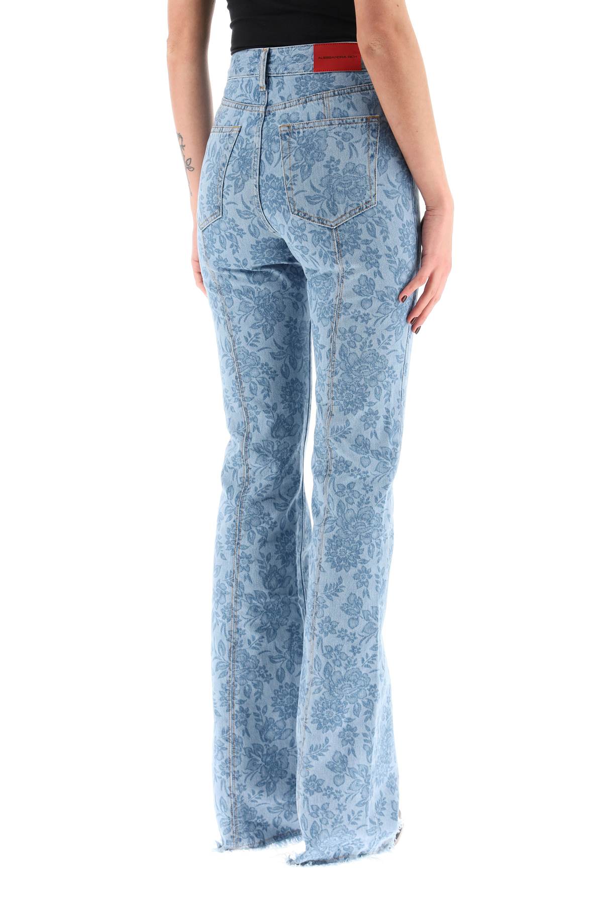 Shop Alessandra Rich Flower Print Flared Jeans In Light Blue (light Blue)