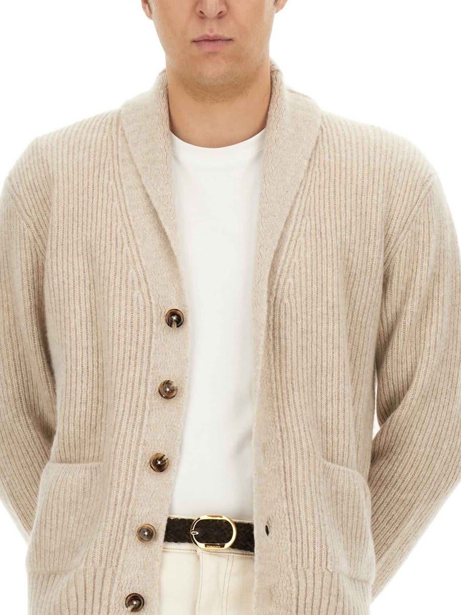 Shop Tom Ford Brushed Shawl Collar Knitted Cardigan In Beige