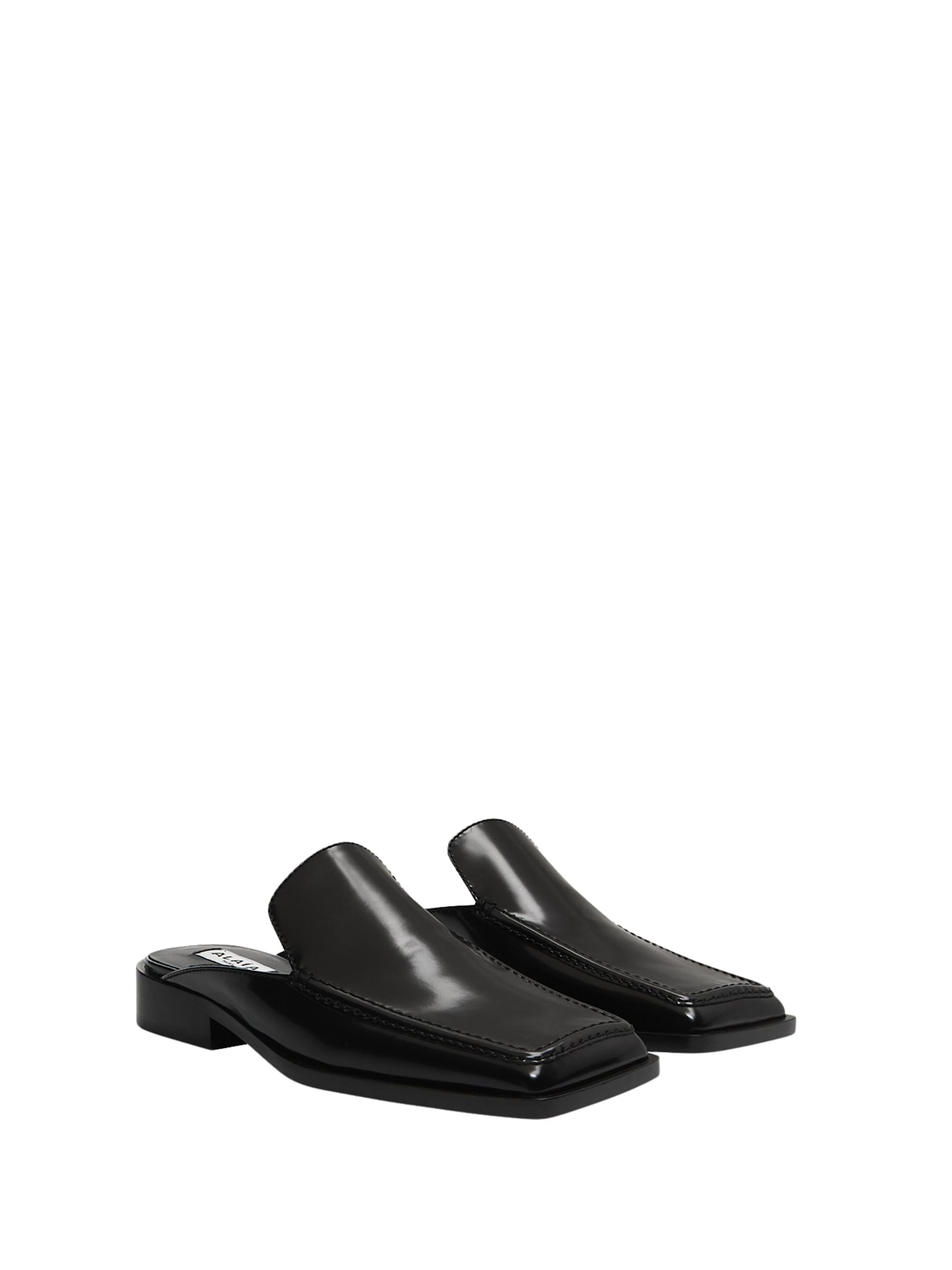 Alaïa Square Toe Leather Loafers With Block Heel In Black