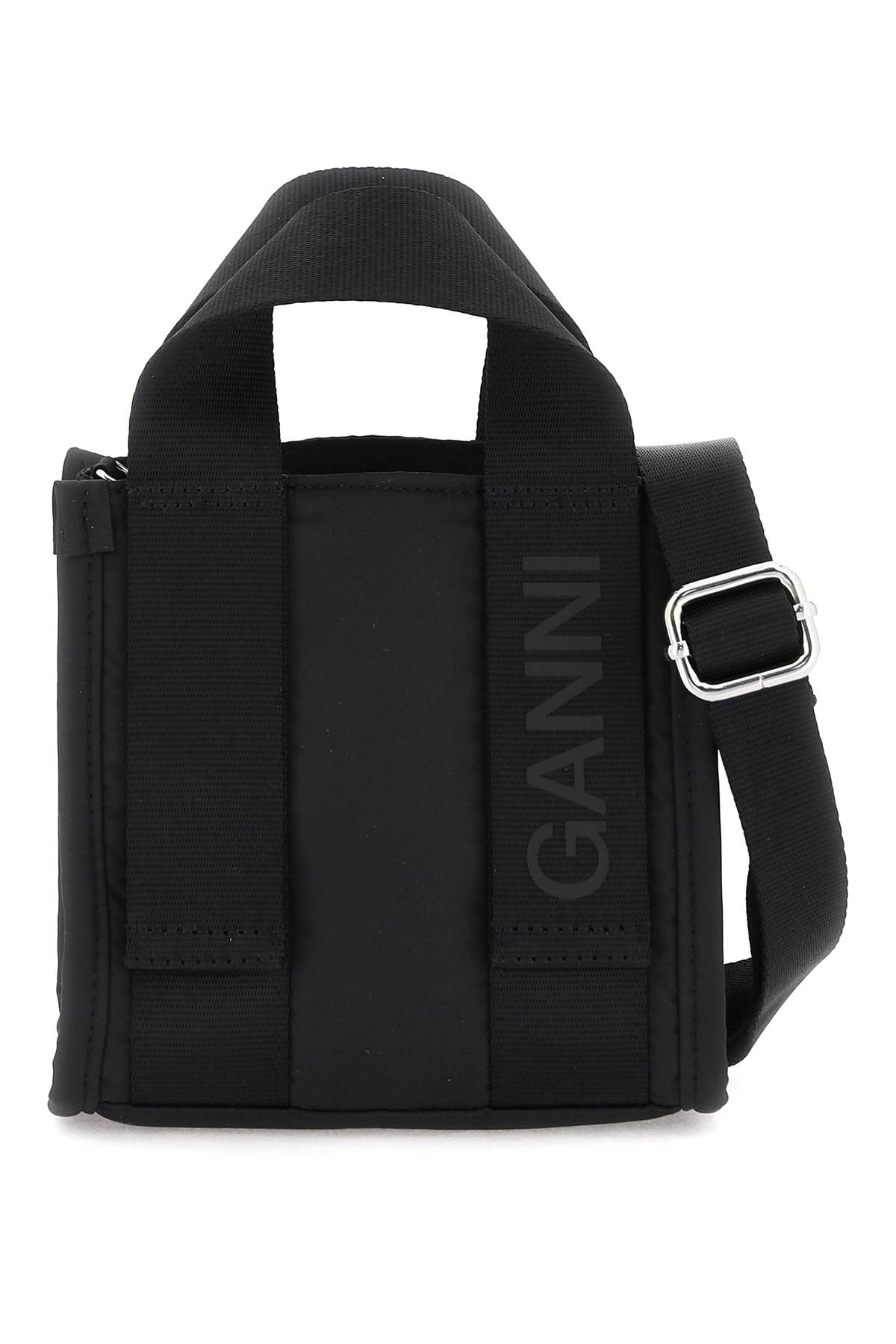 Shop Ganni Tech Mini Tote Bag In Black (black)