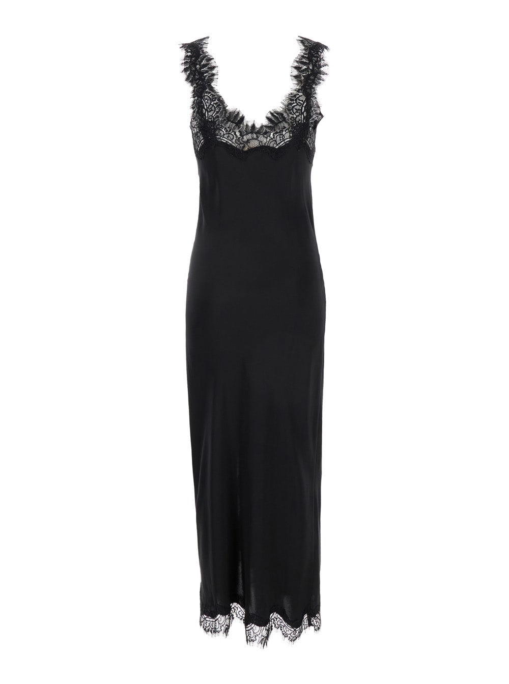 Gold Hawk Miley Long Black Dress With Tonal Lace Trim In Silk Woman