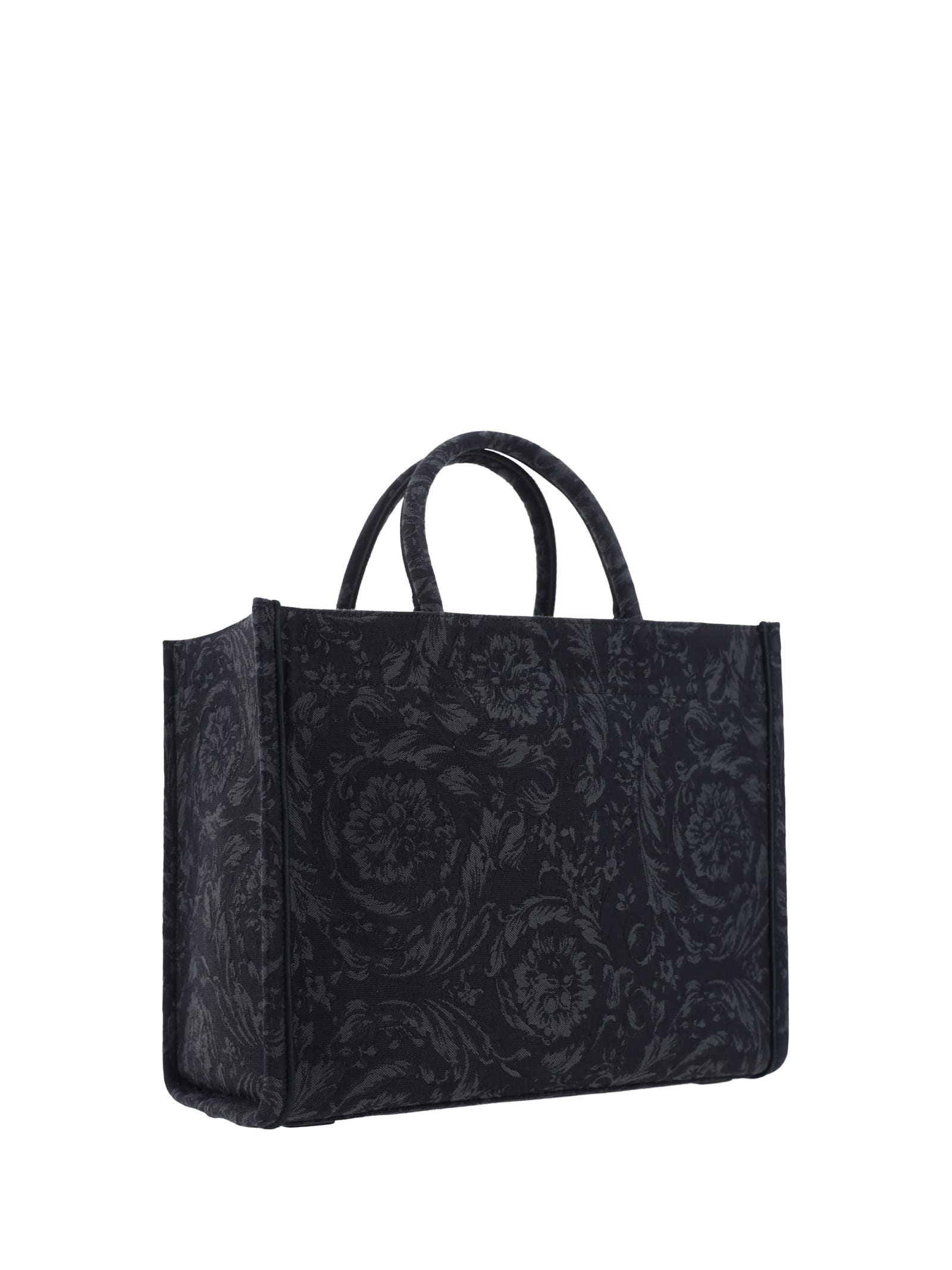 Shop Versace Athena Handbag In Black+black--gold