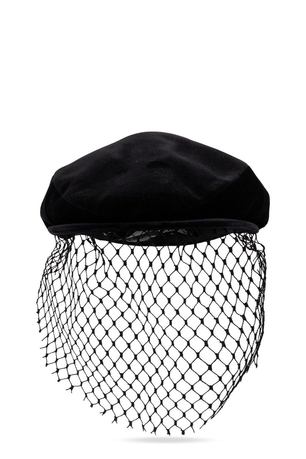 Veil Detailed Velvet Flat Cap