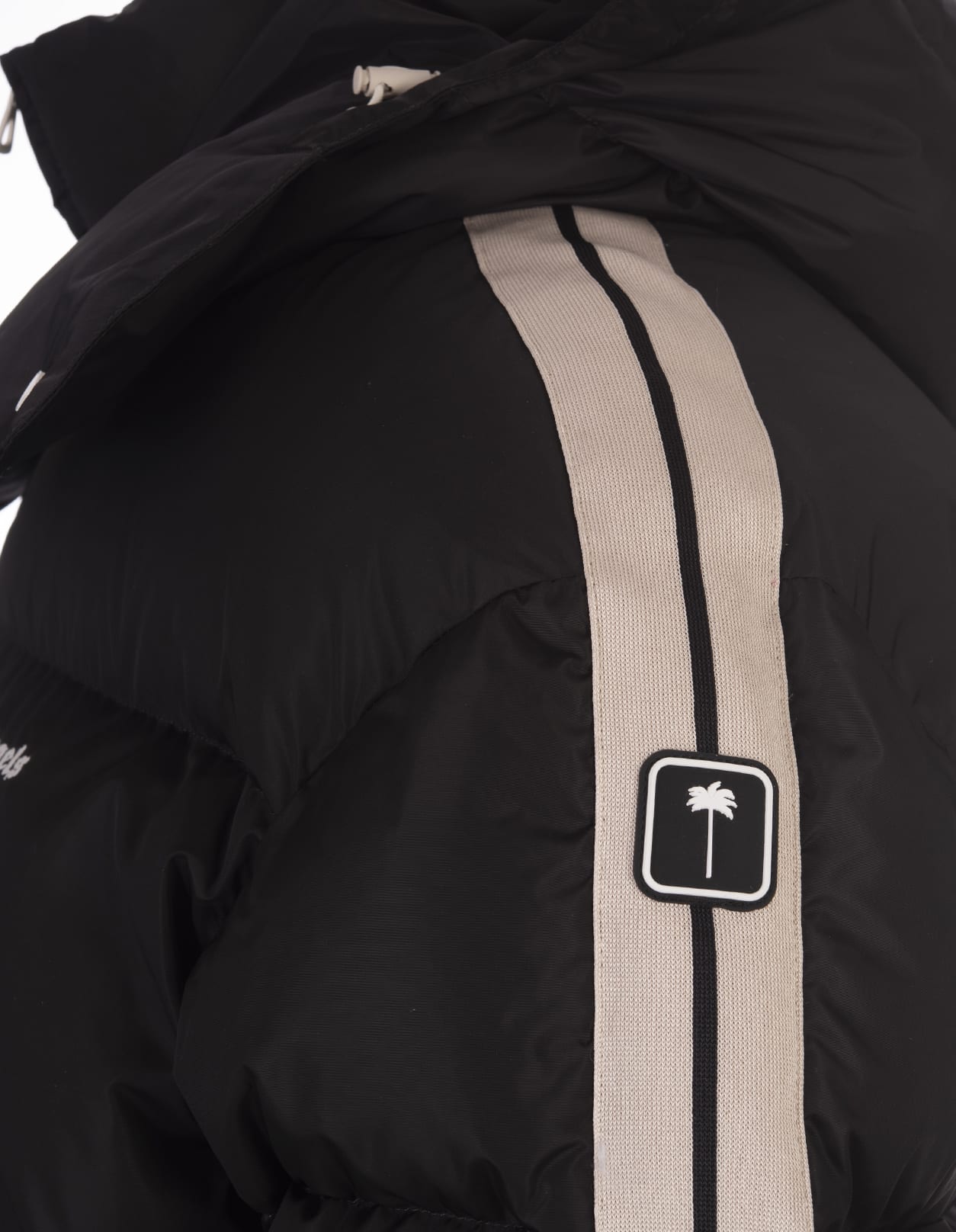 Shop Palm Angels Black Down Jacket With Logo And Contrast Bands