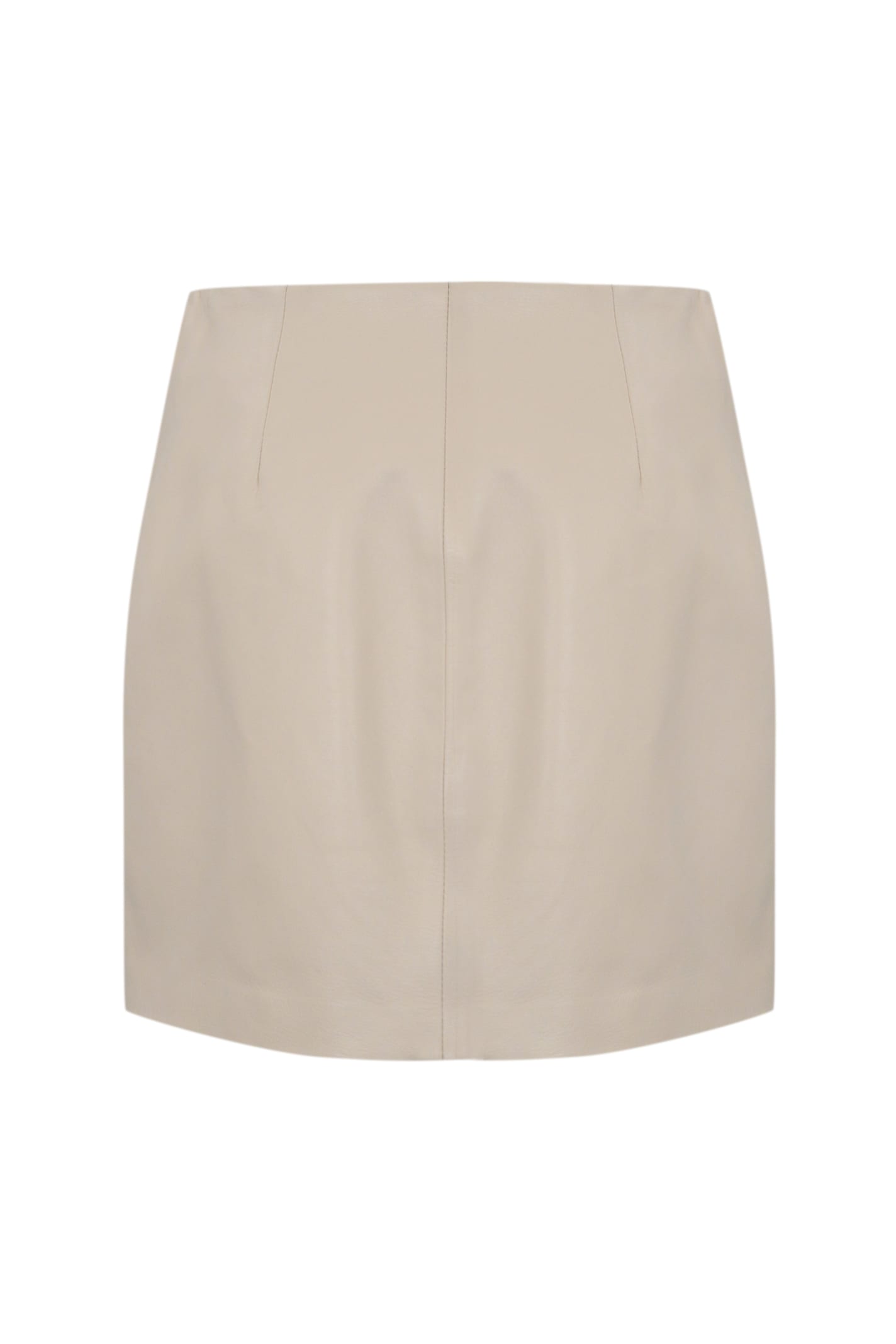 Elisabetta Franchi Leather Skirt With Floral Applications In Burro