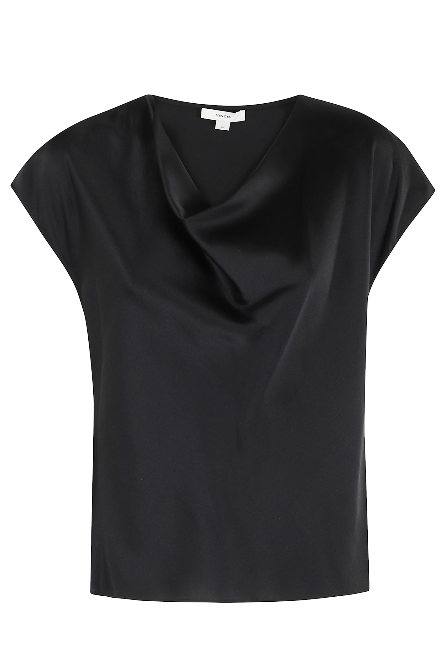 Vince Cowl-neck Cap-sleeve Satin Blouse In Black