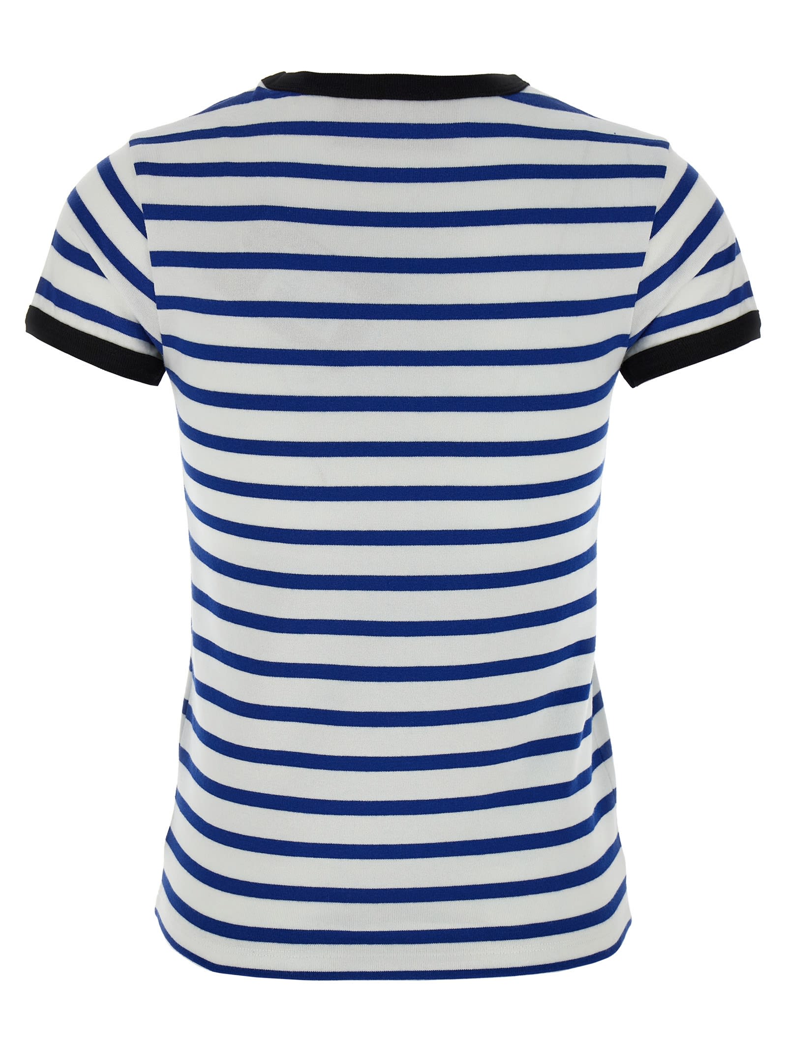 Valentino Womens Striped Embroidered Cotton-jersey T-shirt Avorio Blu In Blue