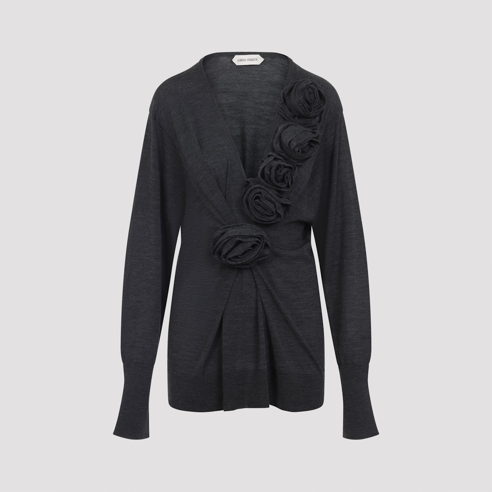 Alberta Ferretti Alberta Ferreti Sweater In Merino Wool With Floral Embroidery In Black