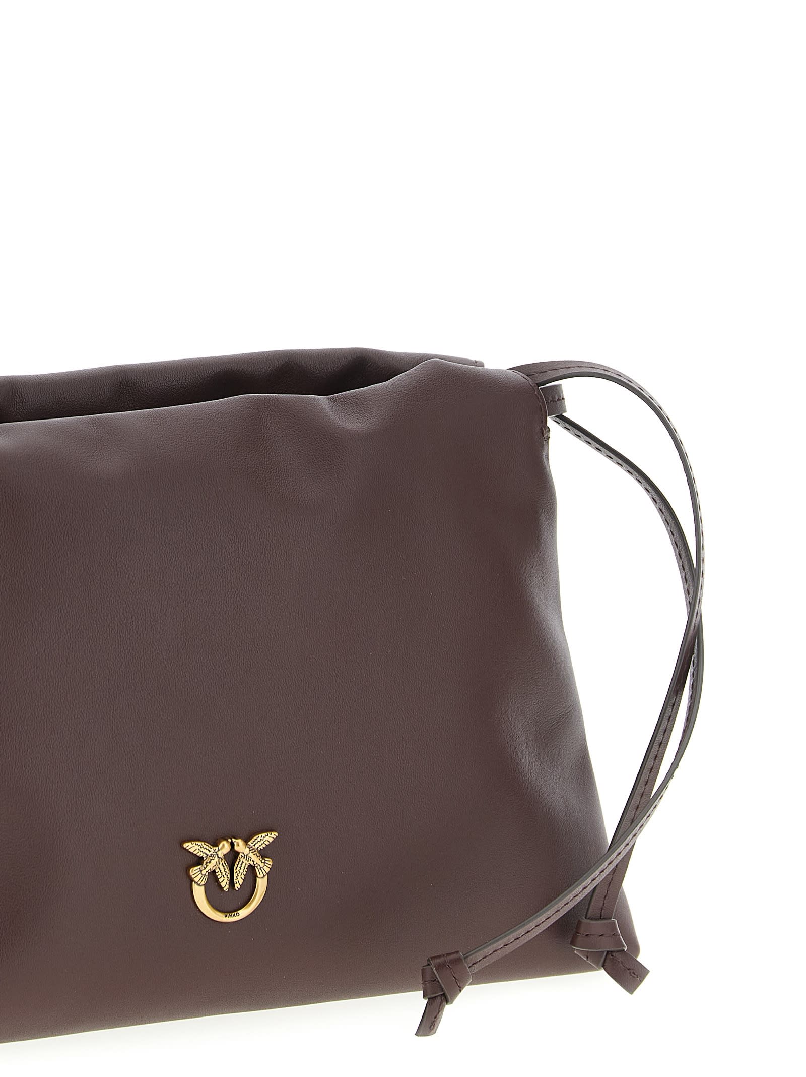 Pinko Mini Leather Clutch Bordeaux In Brown