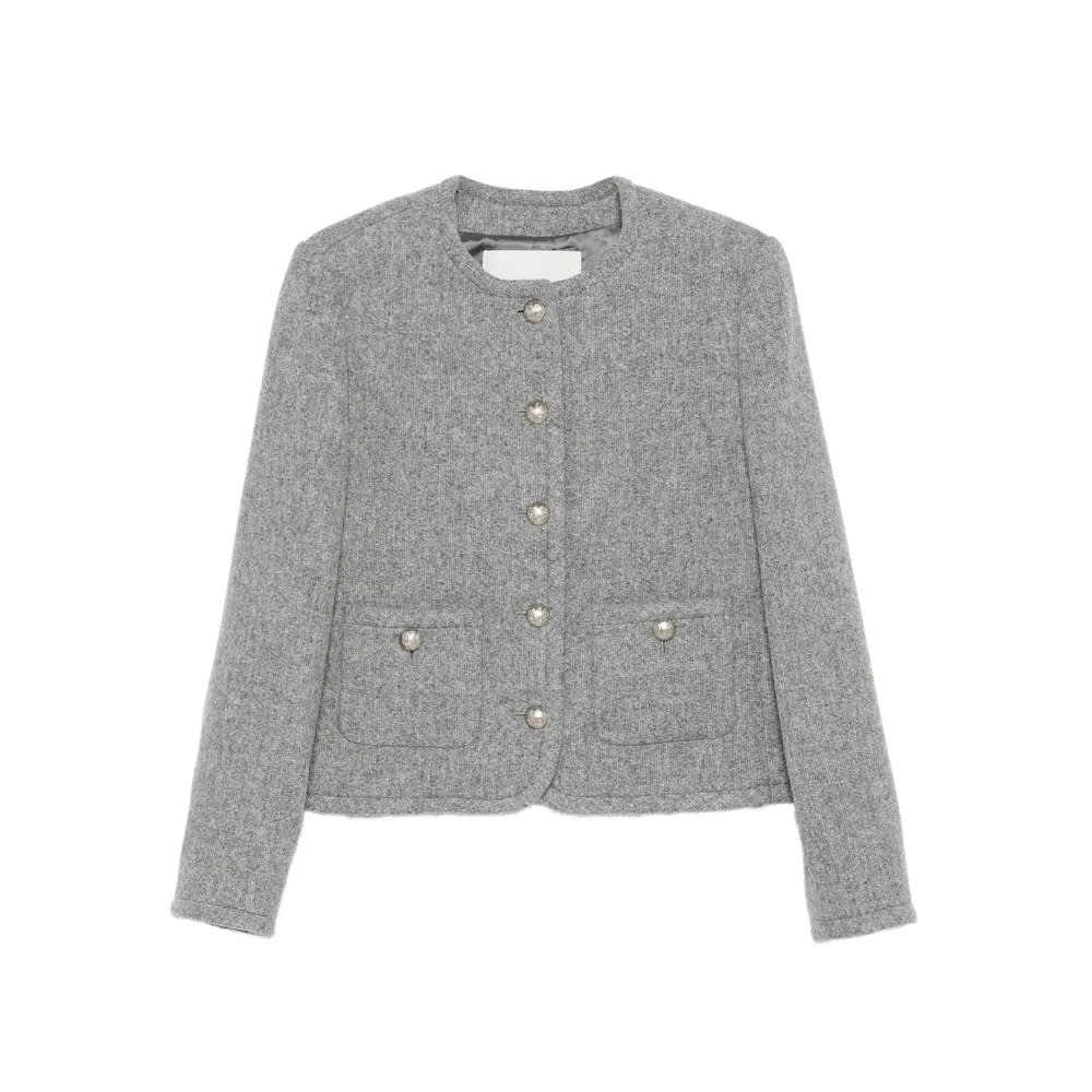 Dunst Grey Crewneck Jacket With Buttons On The Front In Gray
