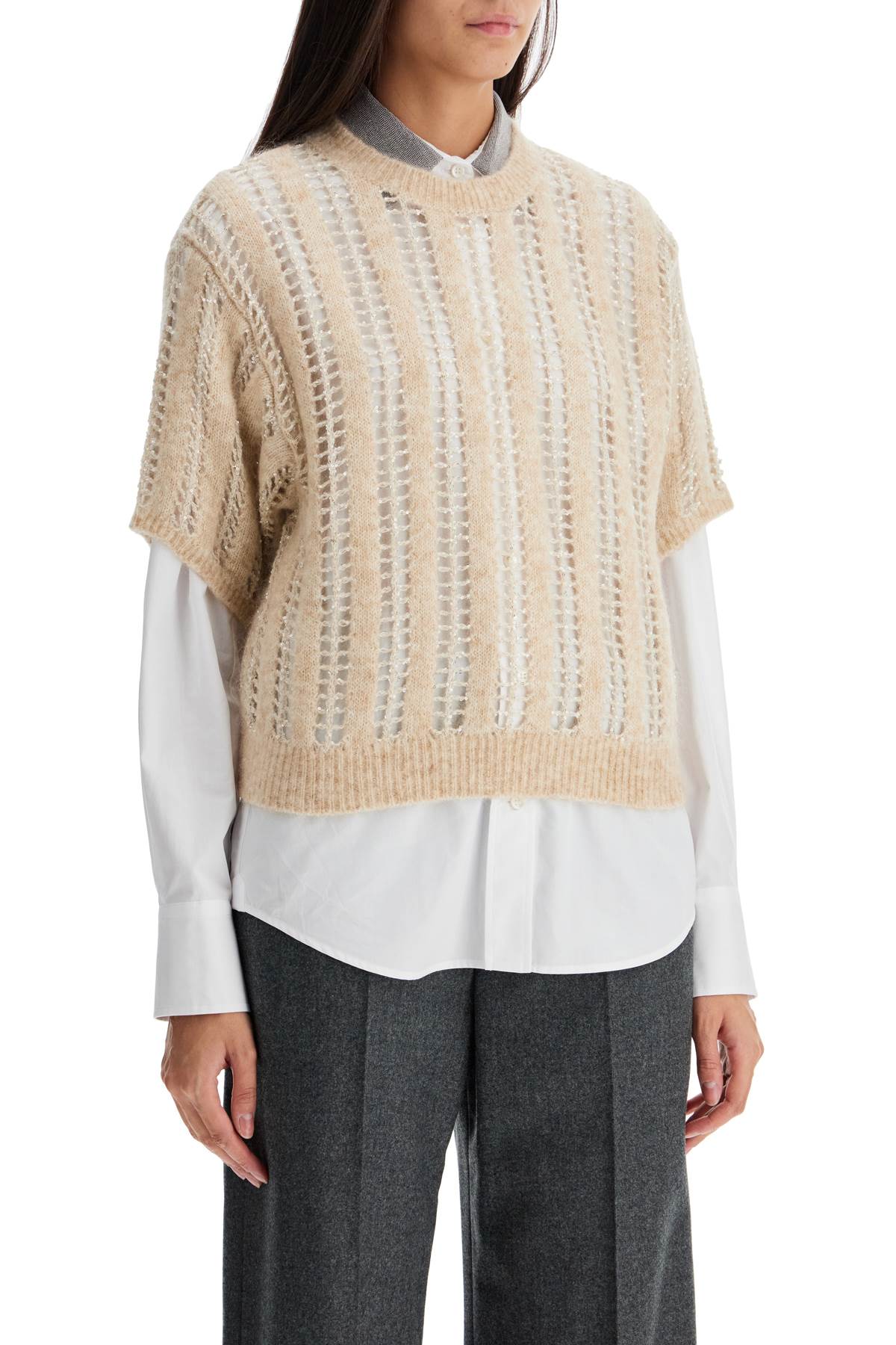 Brunello Cucinelli Wool-mohair Blend Crochet Sweater In Beige+stracciatella+seashell