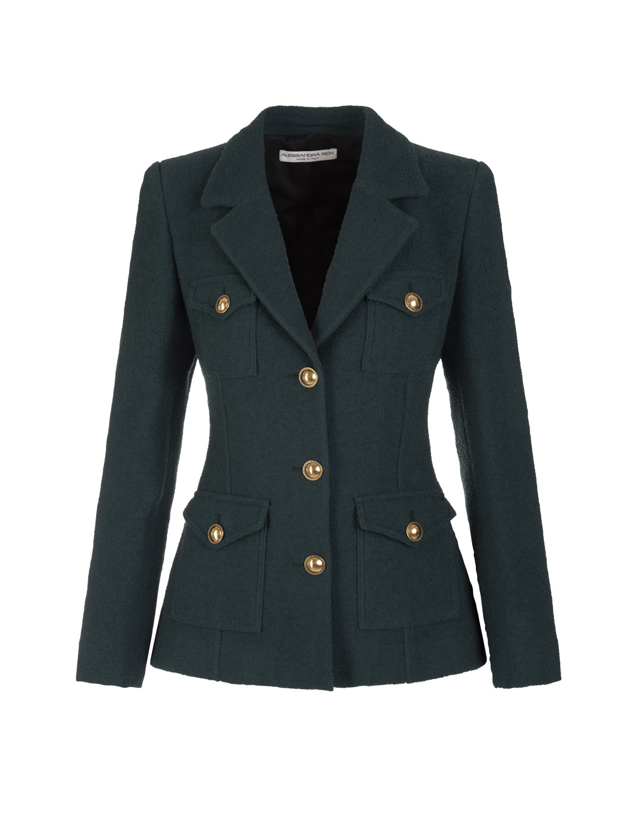 Alessandra Rich Woman Single Breasted Jacket In Green Tweed Boucle