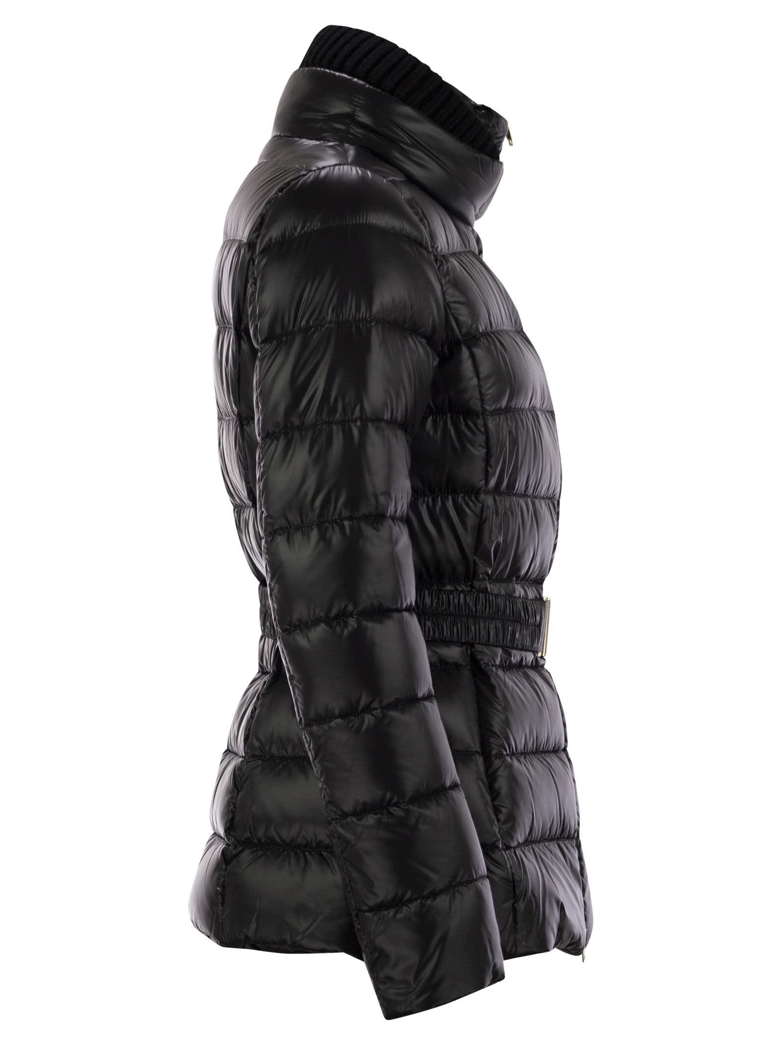 Herno Women Ultralight Nylon Down Jacket With Belt In Black