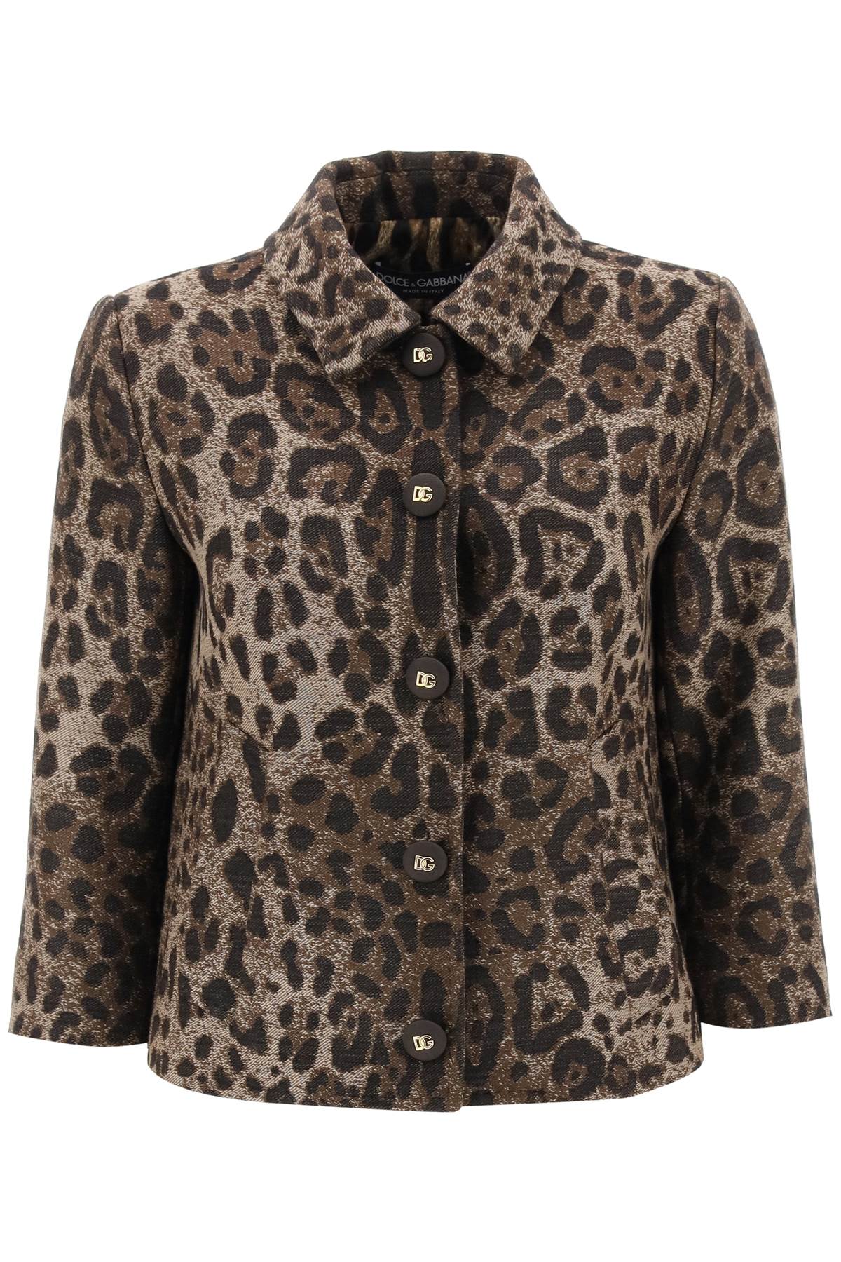 DOLCE & GABBANA WOOL JACQUARD BOLERO JACKET WITH LEOPARD MOTIF