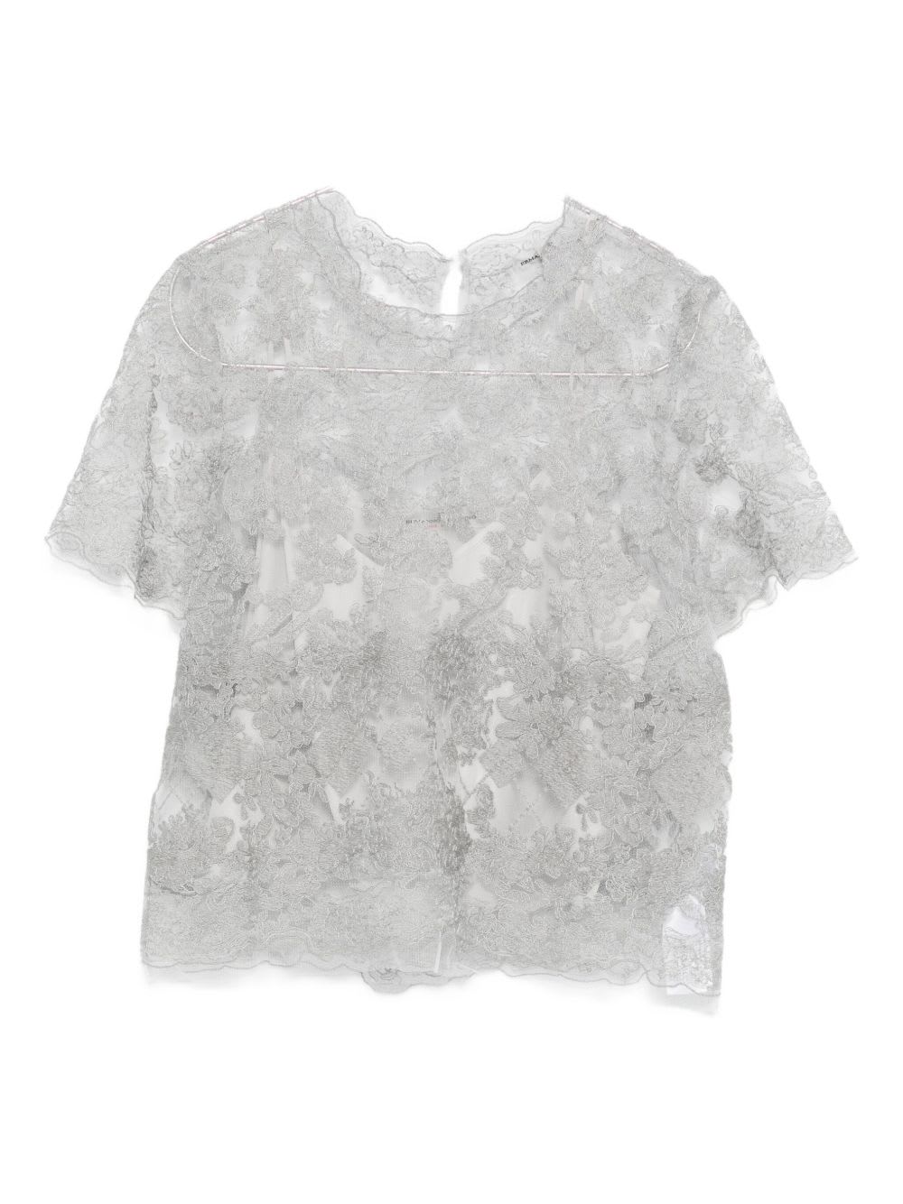 Ermanno Scervino Floral Lace Round Neck Sheer Top In Animal Print